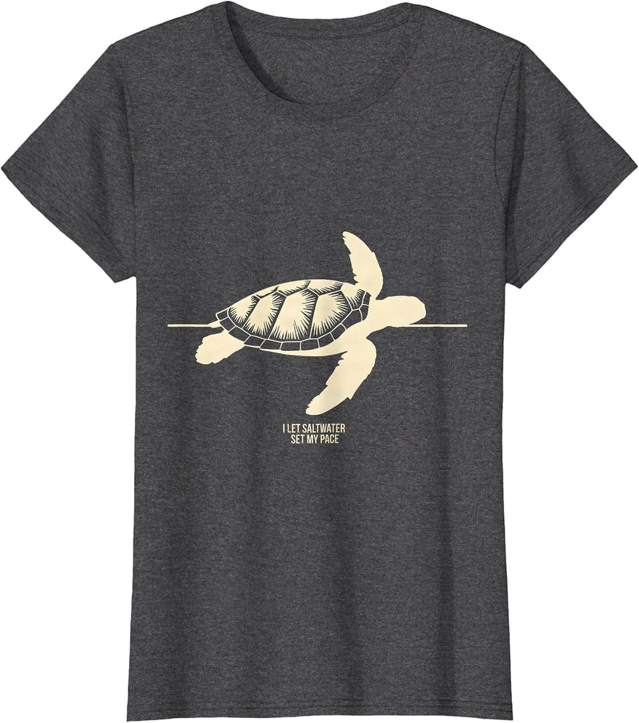 Women's I Let Saltwater Set My Pace Funny Sea Turtle Lover Beach T-Shirt - Dark Heather Grey
