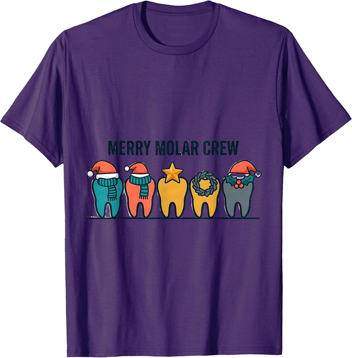 Men's Merry Molar Crew Funny Dental Christmas Dentist Crew Gift T-Shirt - Purple