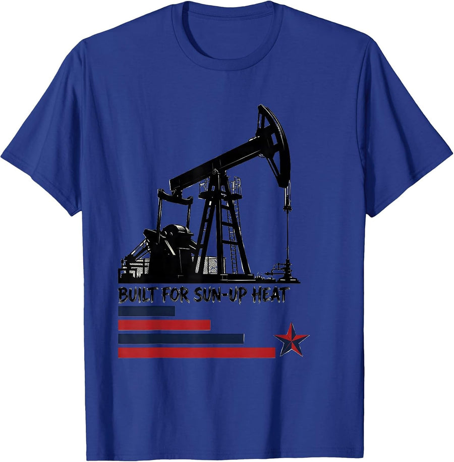 Built For Sun-Up Heat Patriotic Oilfield Worker Pumpjack USA T-Shirt - Royal Blue