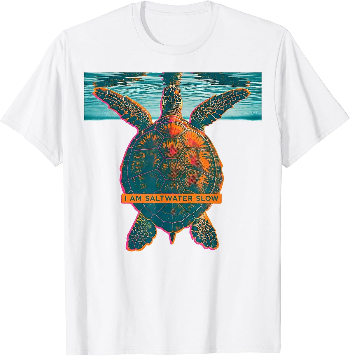 Men's I Am Saltwater Slow Risograph Sea Turtle Lover Beach T-Shirt - White