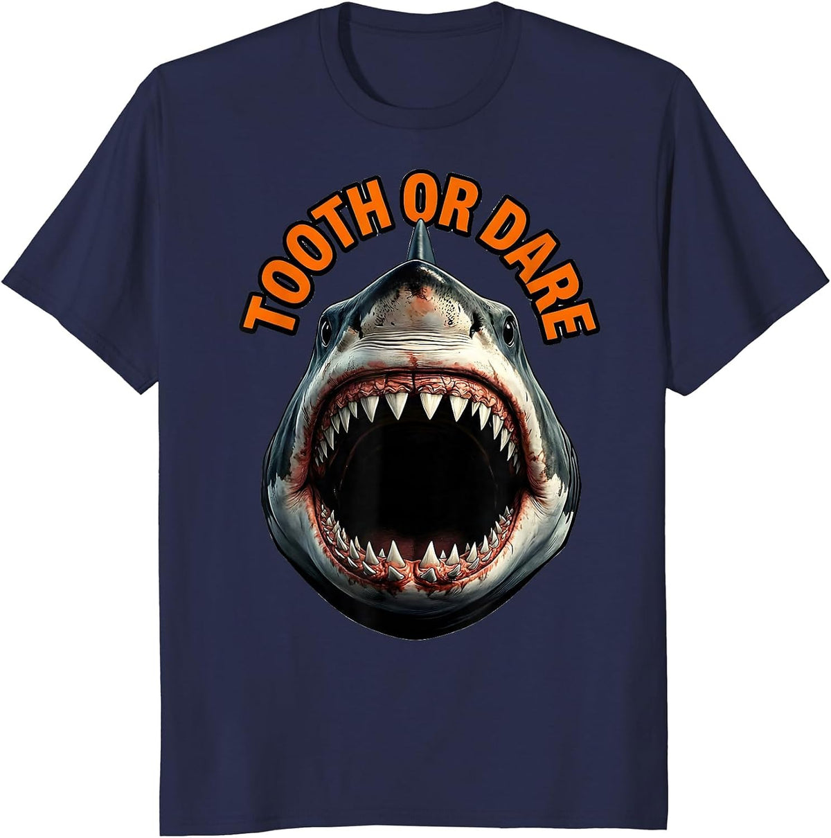 Men's Tooth Or Dare Funny Shark Jaw Halloween Costume T-Shirt - Navy Blue
