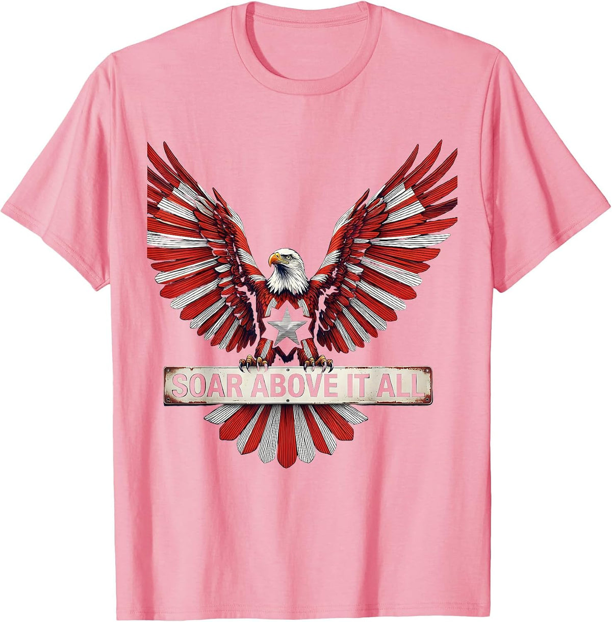 Men's American Flag Eagle Soar Above It All Design T-Shirt - Pink