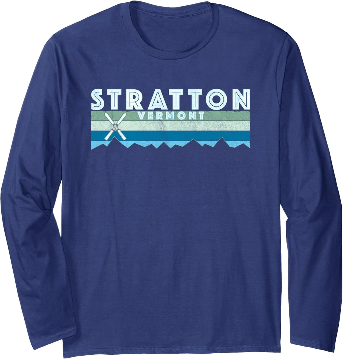 Stratton Vermont Ski Design/Retro Vintage Stratton Long Sleeve T-Shirt - Adult Unisex Navy Blue