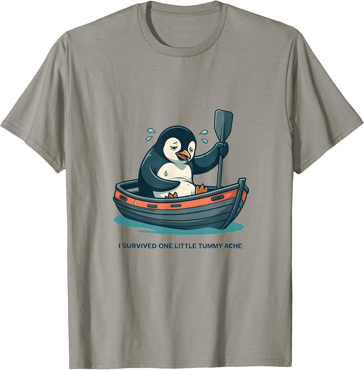 I Survived One Little Tummy Ache Funny Penguin Meme Humor T-Shirt, Men, Slate Grey, Medium - As Pictured
