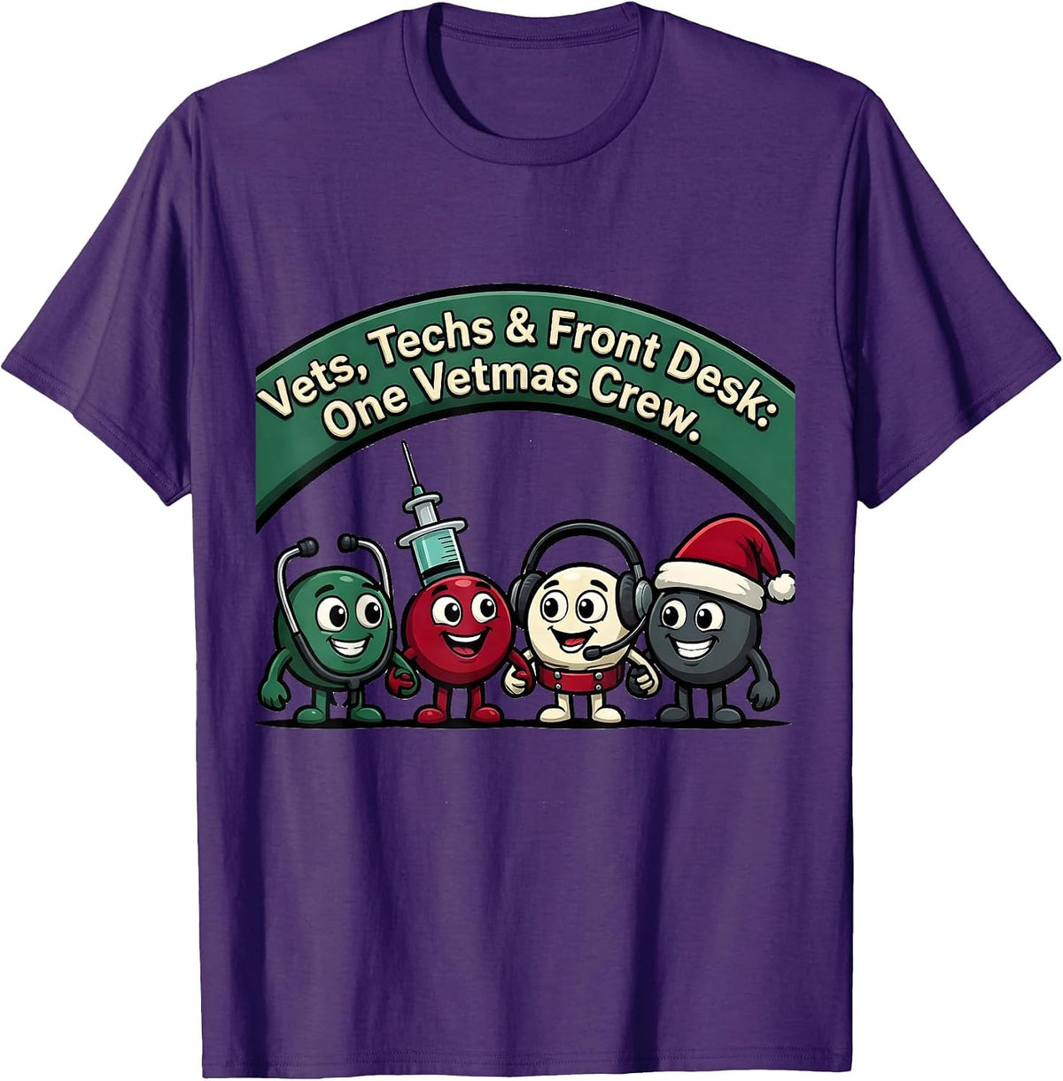 Men's Vets, Techs & Front Desk: One Vetmas Crew Funny T-Shirt - Purple