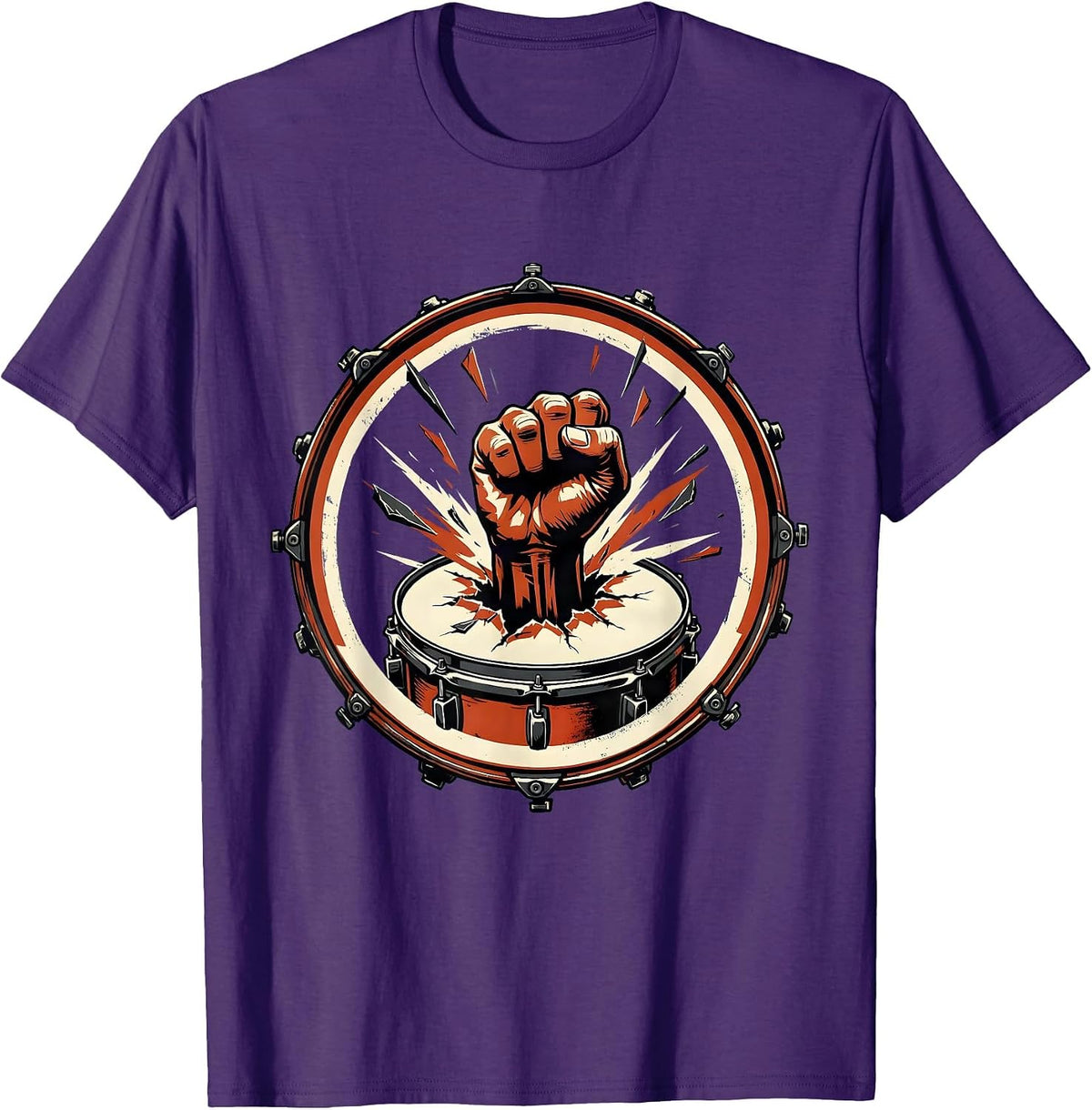Men's Fist Through Bass Drum Rock Music Graphic T-Shirt - Purple