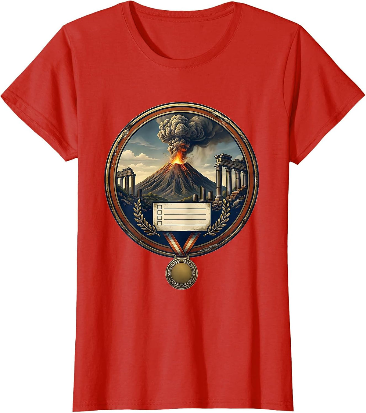 Women's Pompeii Volcano Badge Vintage History Lover Gift T-Shirt - Red