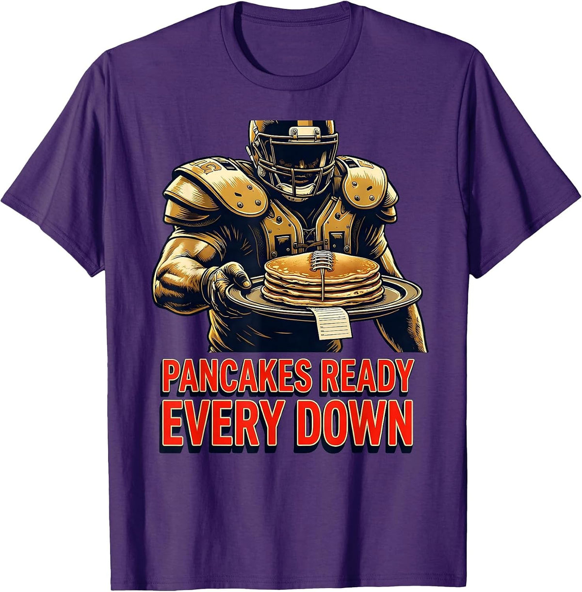 Pancakes Ready Every Down Funny Offensive Lineman Football T-Shirt - Purple