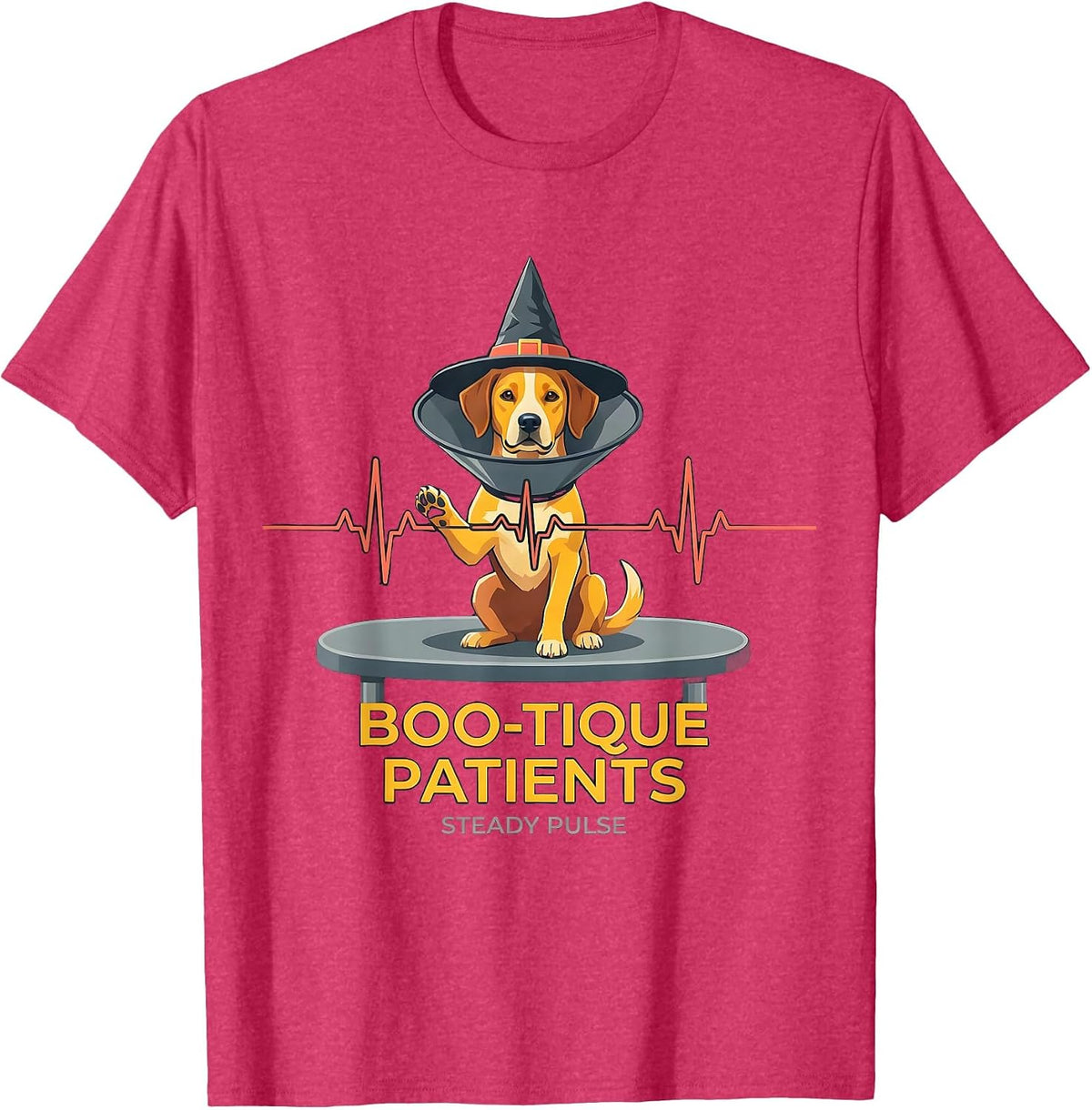 Boo-tique Patients Steady Pulse Funny Vet Tech Halloween T-Shirt - Red Heather
