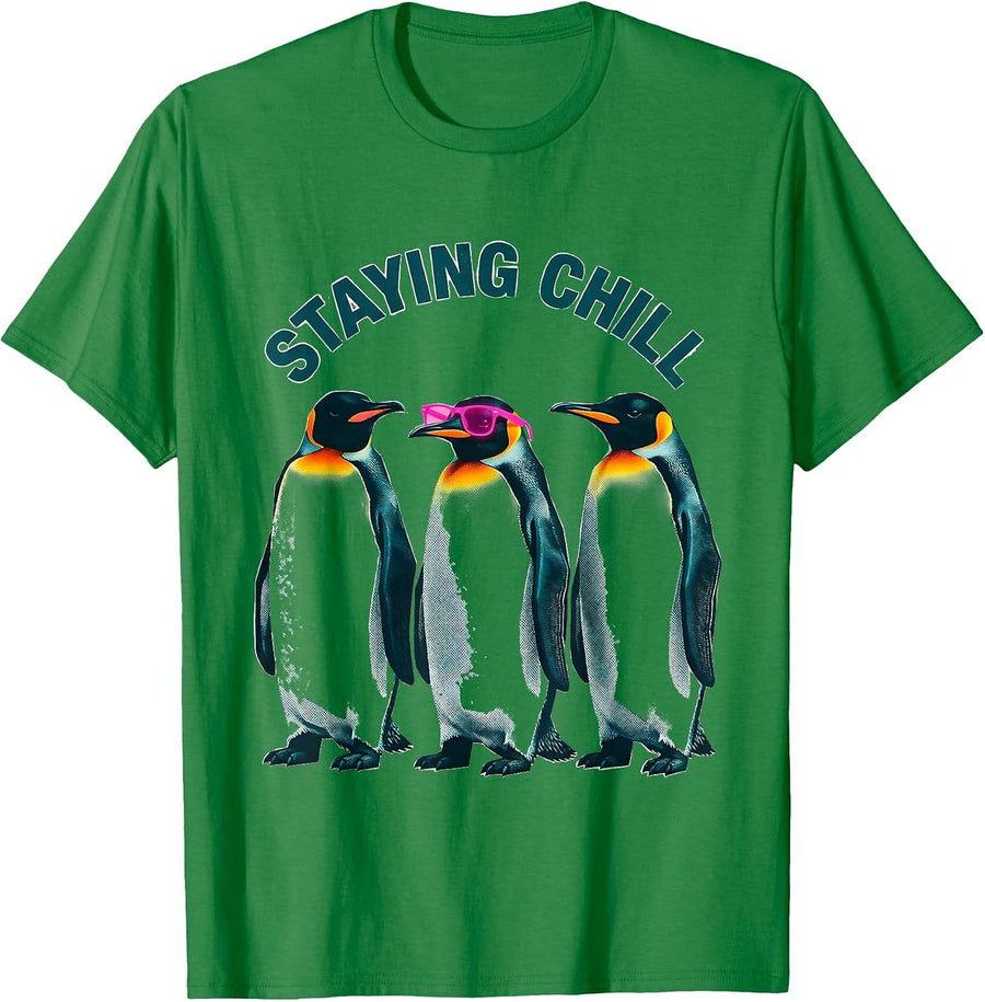 Men's Staying Chill Funny Penguin Sunglasses Animal Humor T-Shirt - Kelly Green