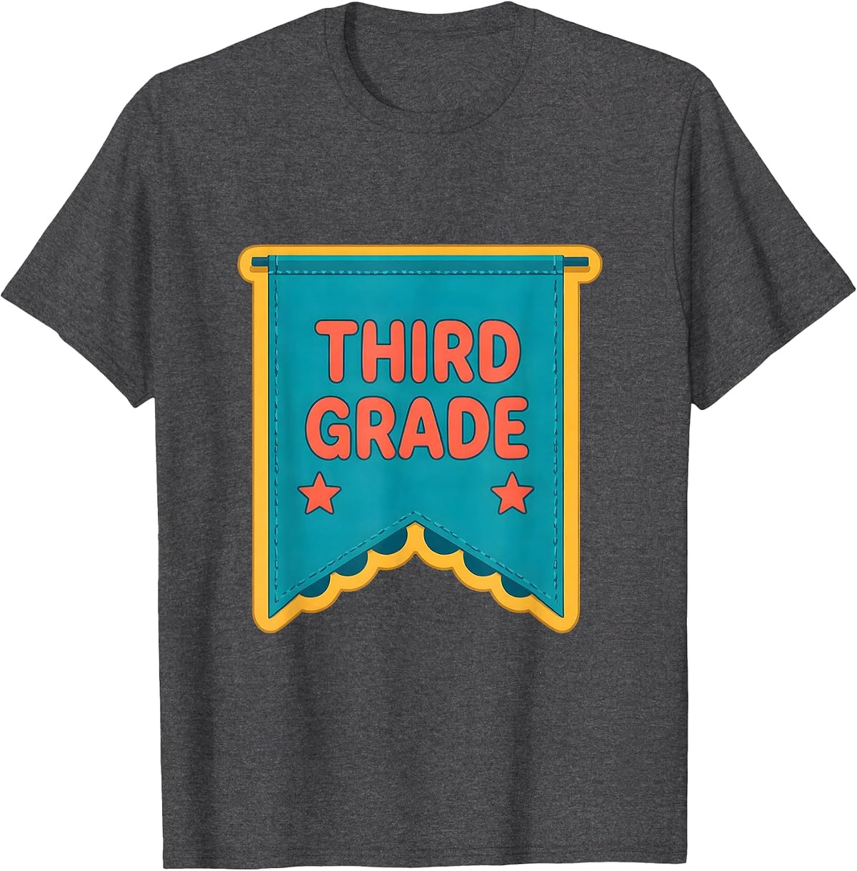 Third Grade Flat Vector Pennant Back To School Girl T-Shirt - Dark Heather Grey