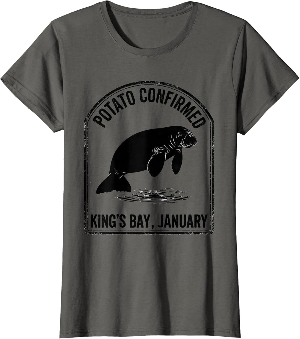 Women's Potato Confirmed King's Bay January Manatee Lover Crystal T-Shirt - Asphalt Grey