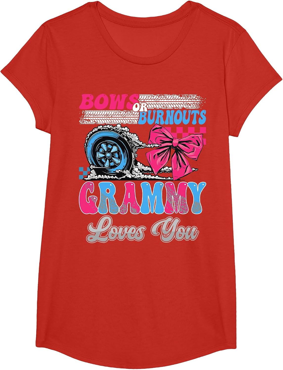 Burnouts or Bows Grammy Loves You Gender Reveal Party T-Shirt - Girls Red