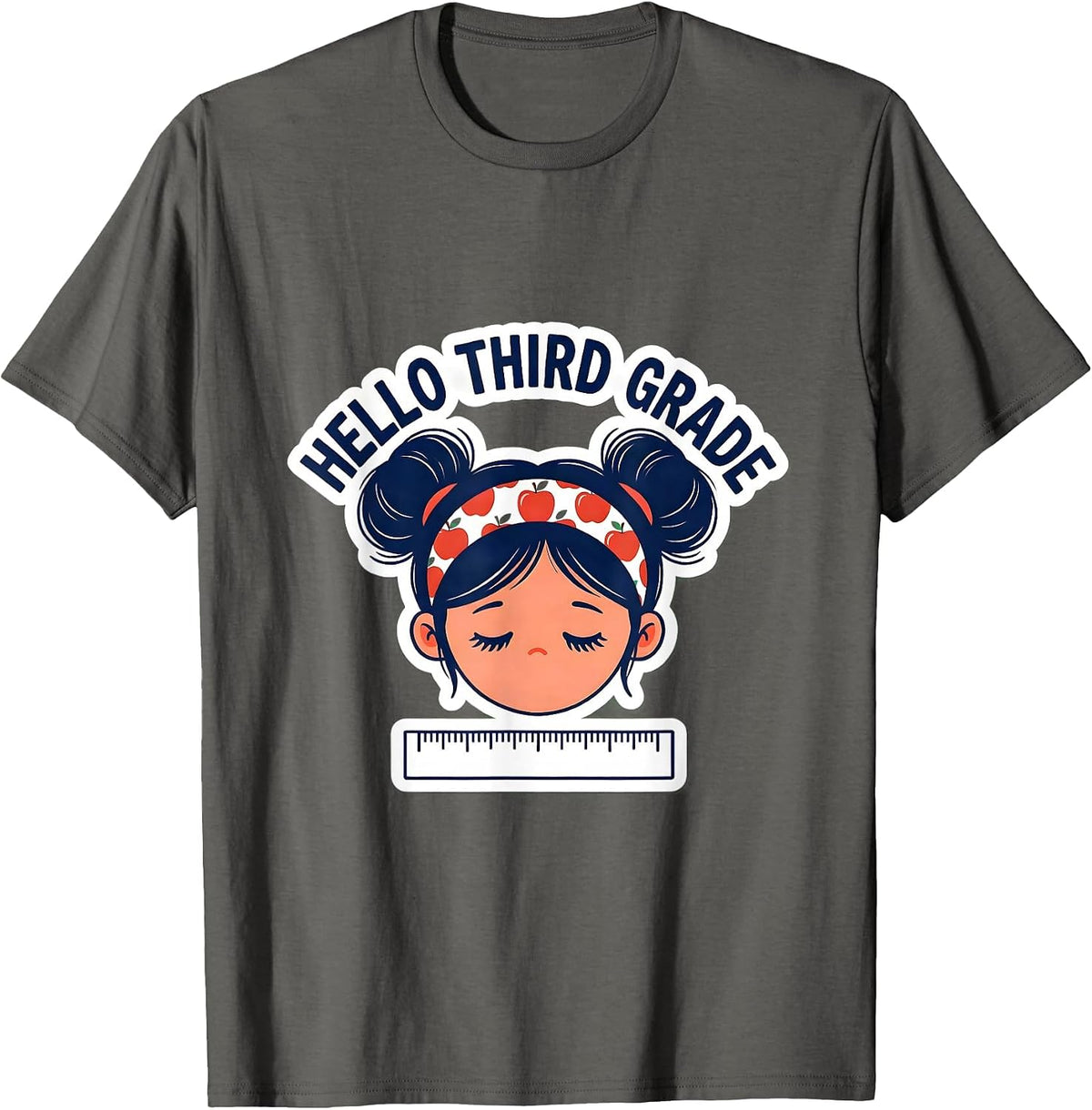 Hello Third Grade Back To School Messy Bun Funny Girl T-Shirt - Asphalt Grey