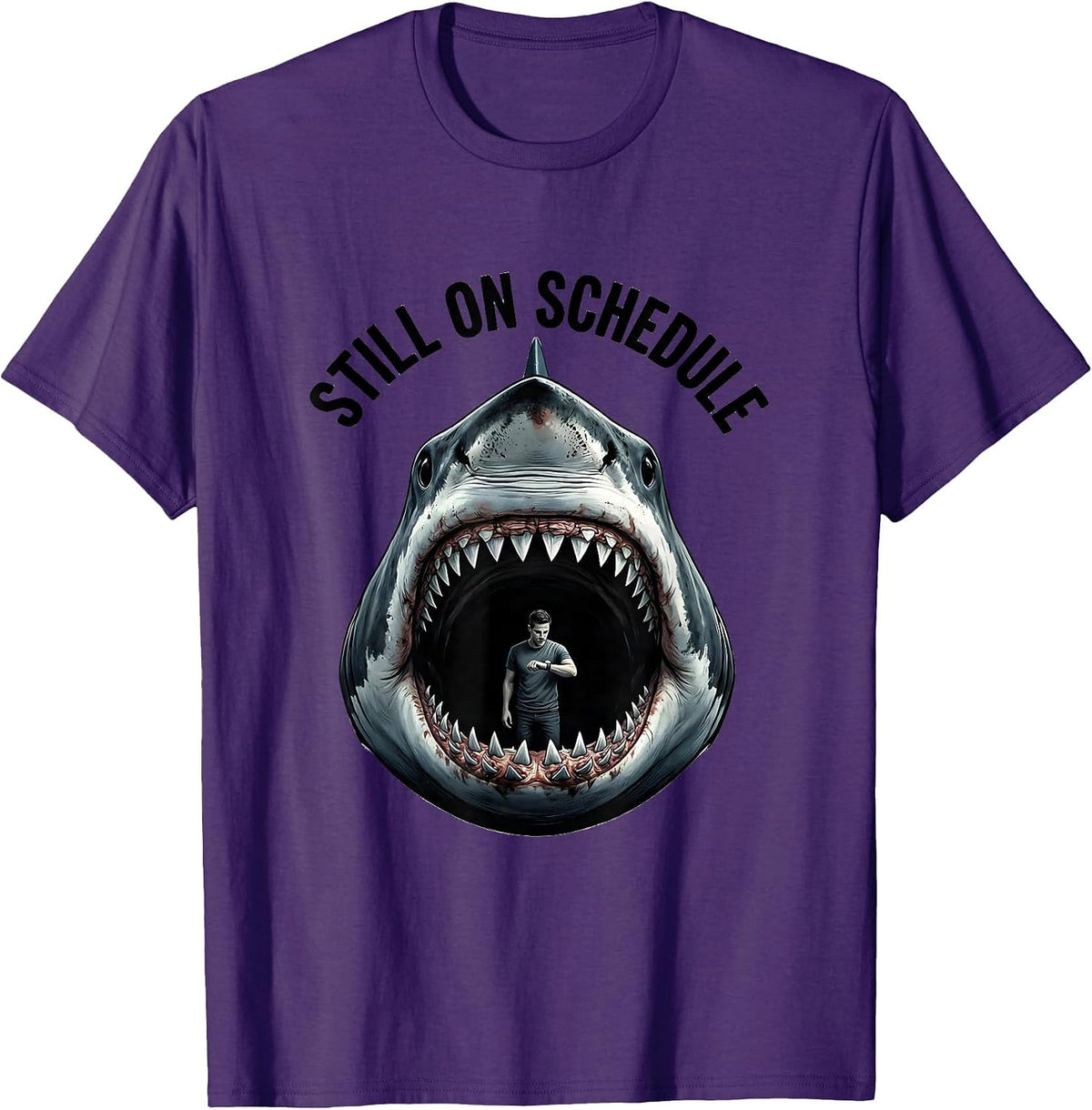 Men's Still On Schedule Funny Shark Jaw Halloween Costume T-Shirt - Purple