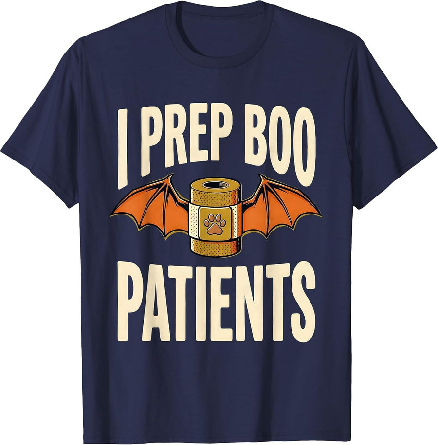 I Prep Boo Patients Funny Vet Tech Halloween Humor T-Shirt - Navy Blue