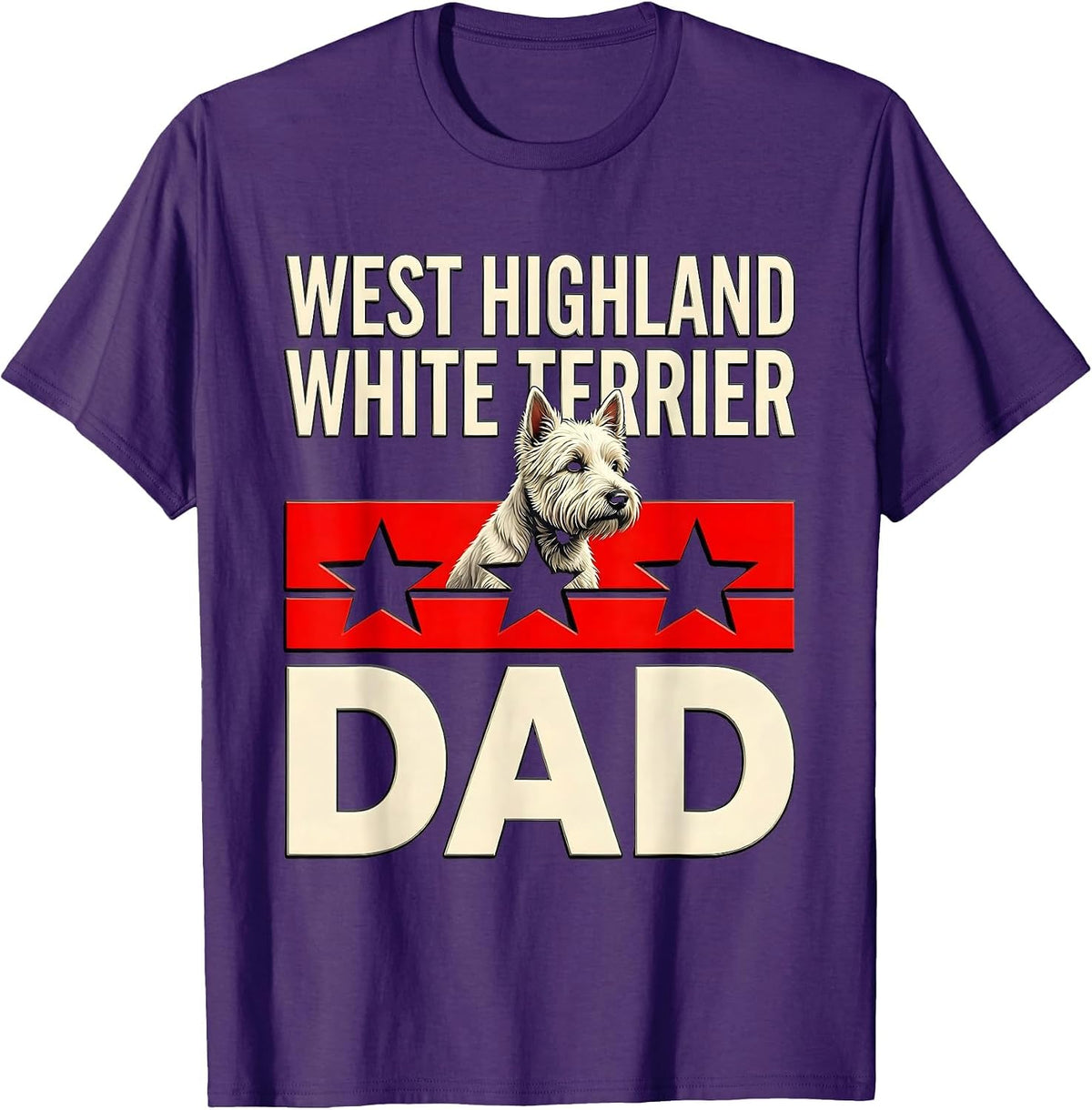 Men's West Highland White Terrier Dad Patriotic Dog Breed Pride T-Shirt - Purple