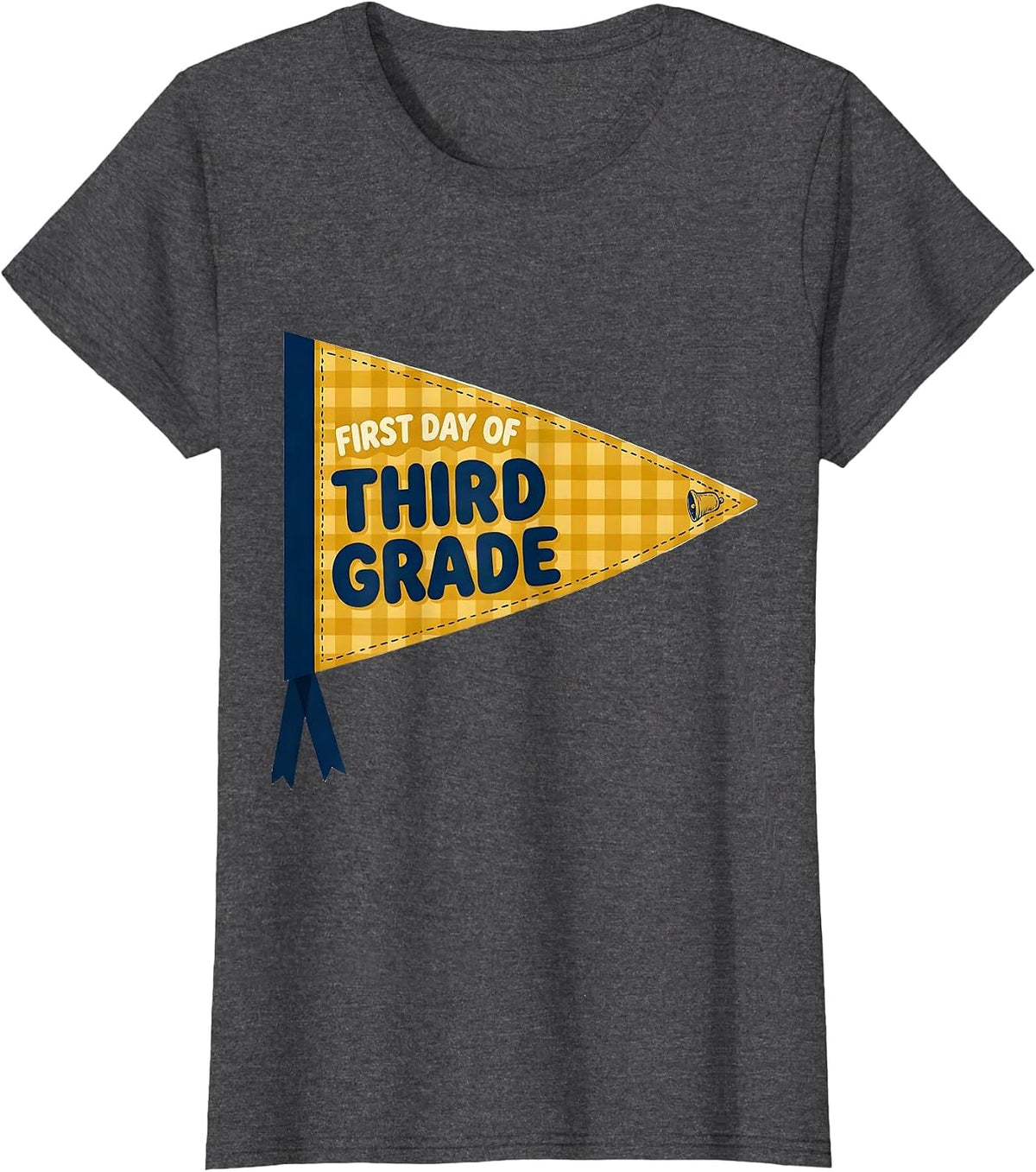 Women's First Day of Third Grade Preppy Pennant Back to School T-Shirt - Dark Heather Grey