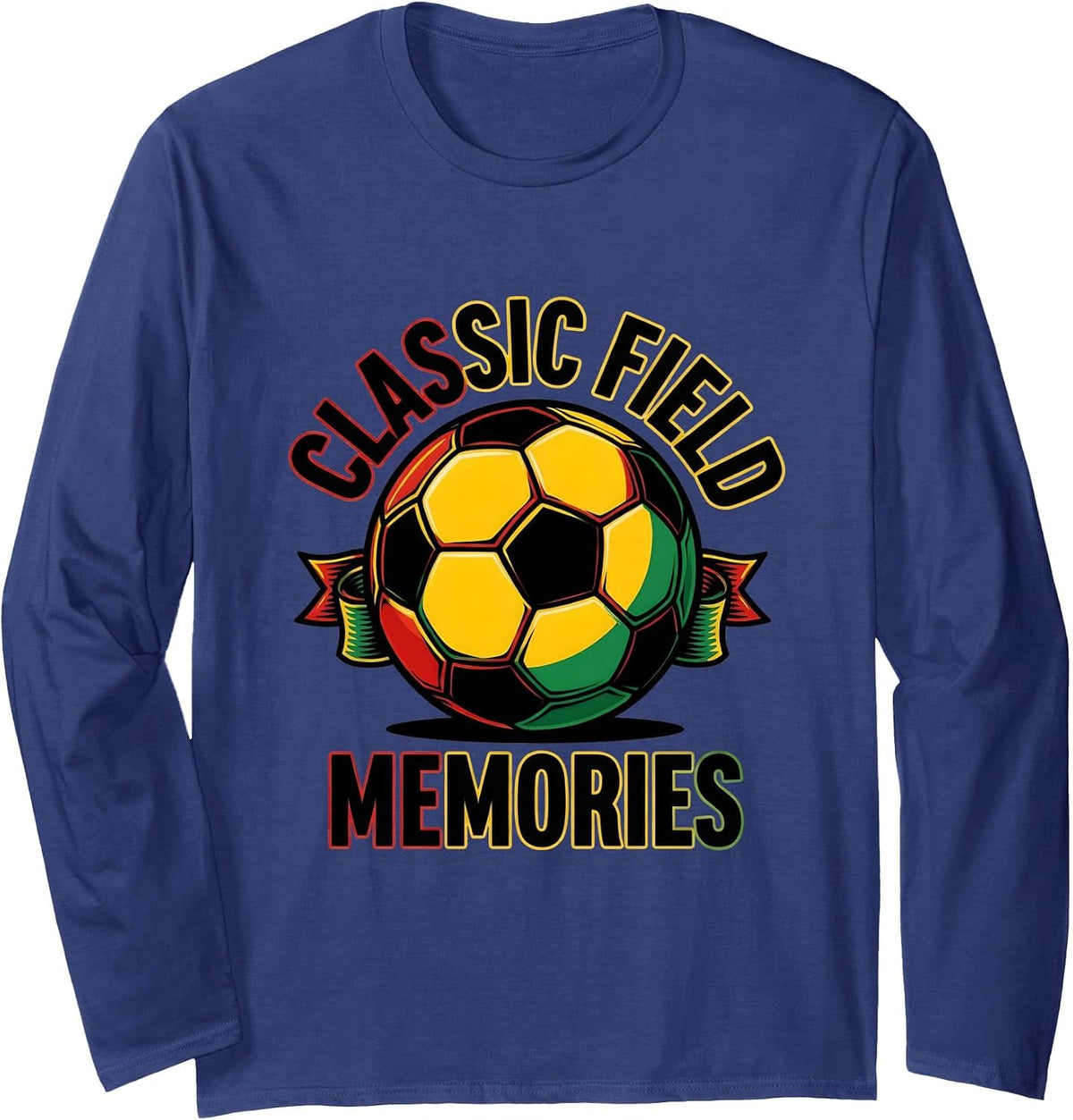 Vintage Soccer Ball Classic Field Memories Design Long Sleeve T-Shirt - Adult Unisex Navy Blue