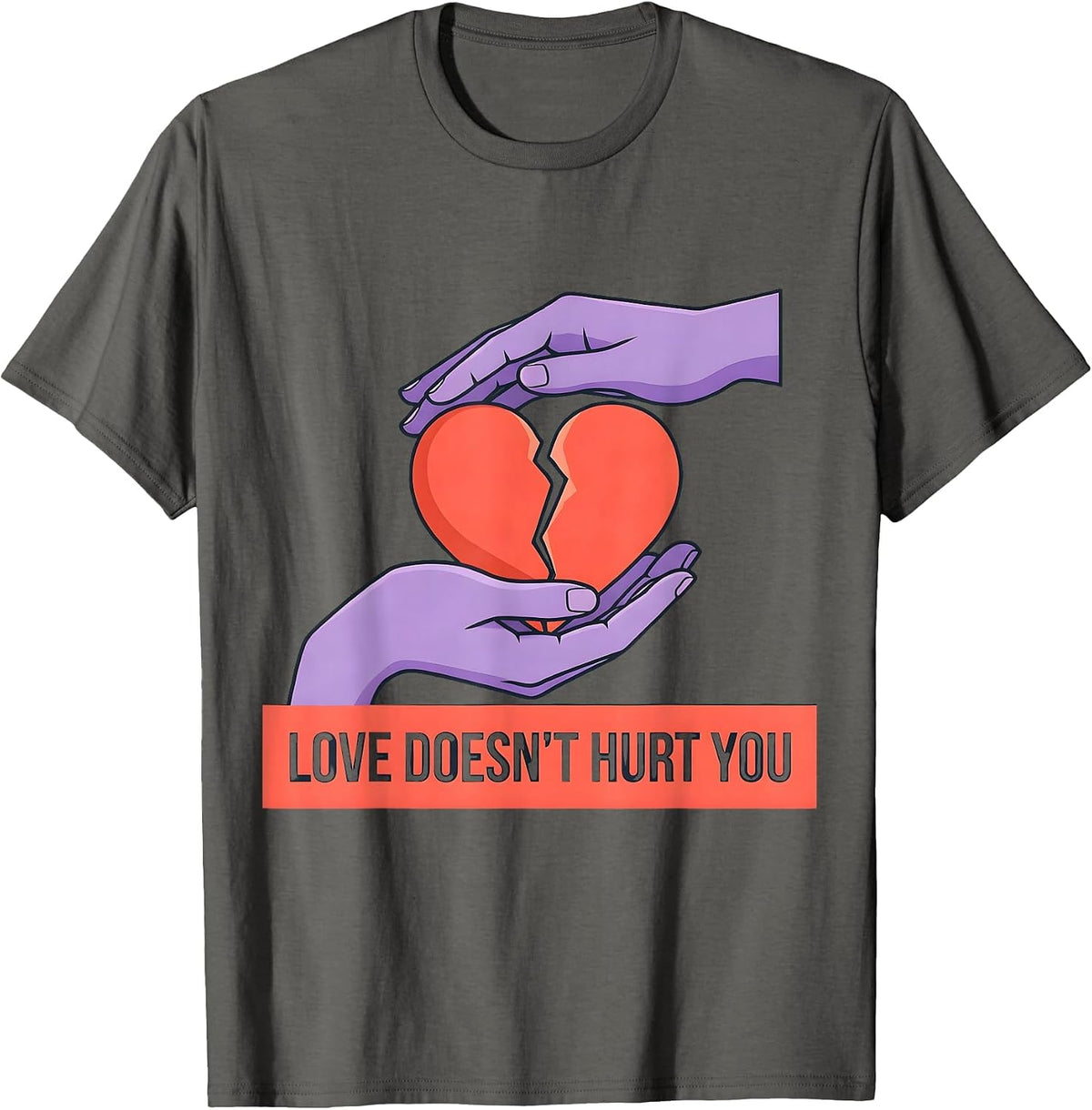 Men's Love Doesn't Hurt You Awareness Design T-Shirt - Asphalt Grey