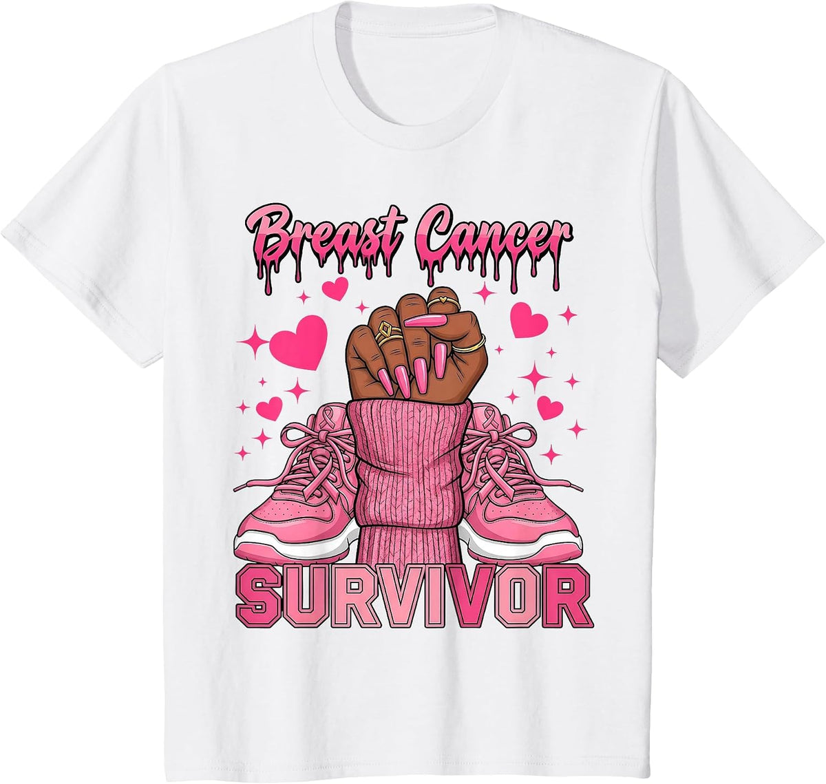 Breast Cancer Awareness Warrior Black Women Melanin Survivor T-Shirt - White