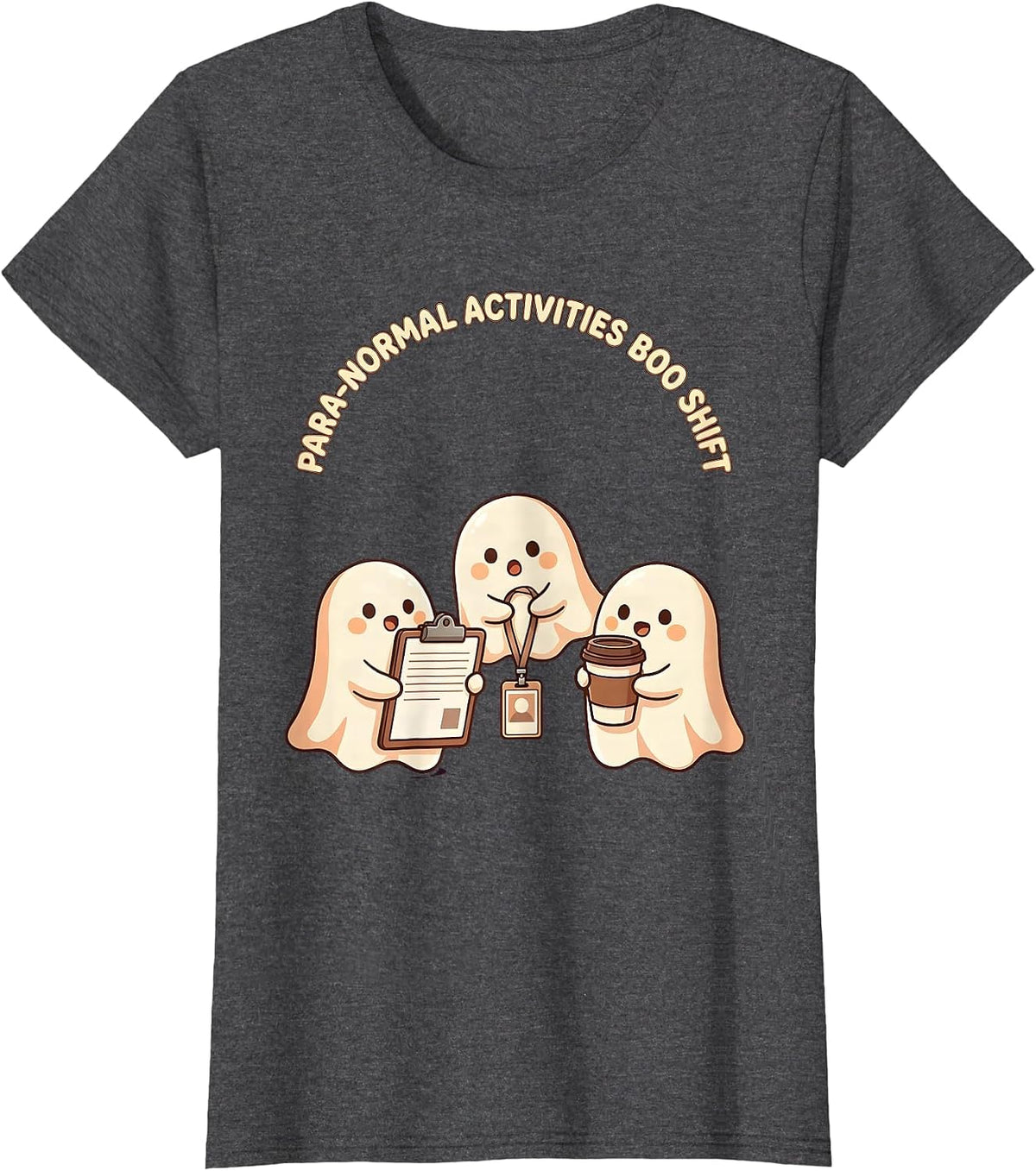 Women's Para-Normal Activities Boo Shift Cute Kawaii Ghost Para T-Shirt - Dark Heather Grey