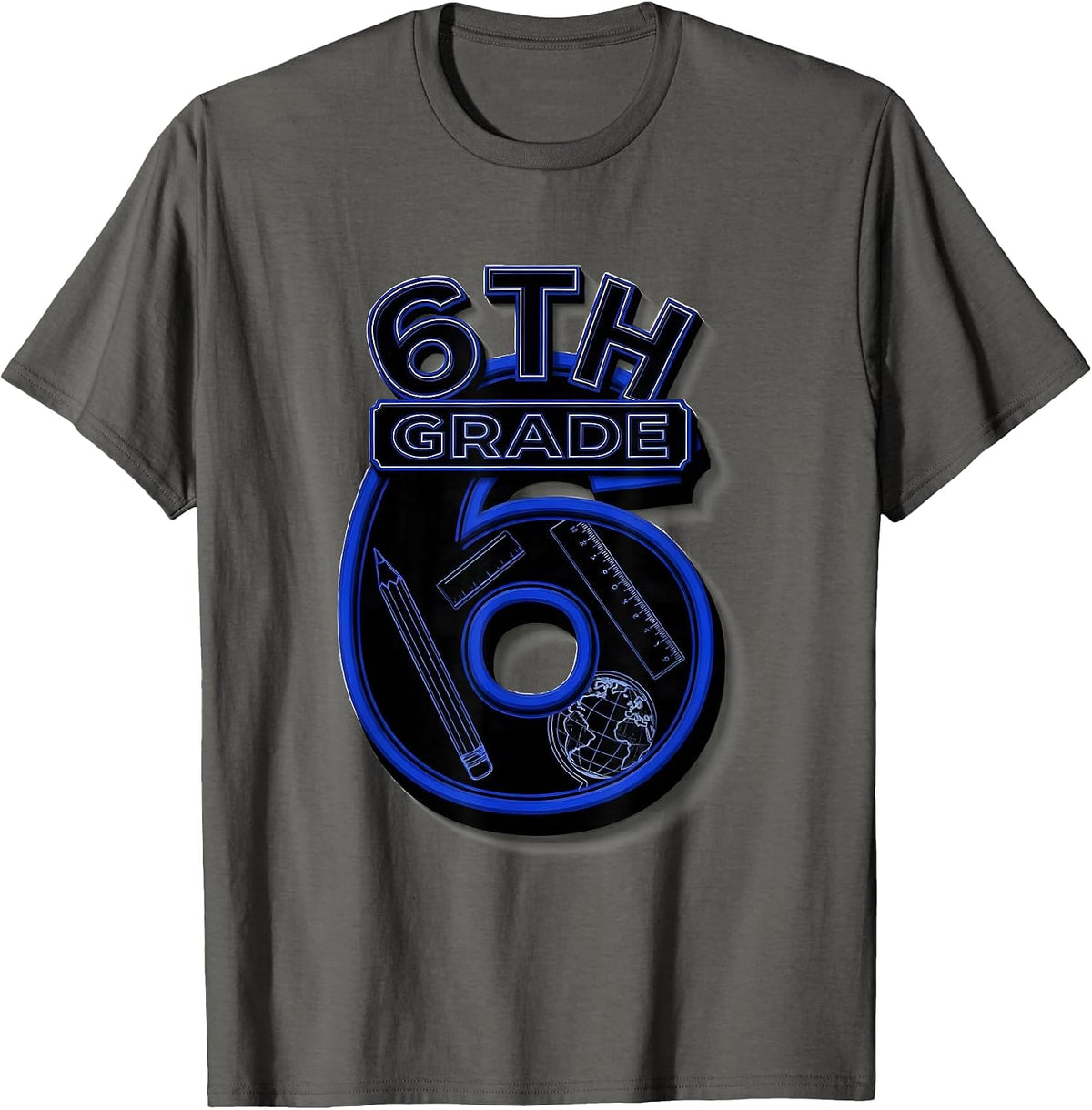 6th Grade Sign Painter Showcard Teacher Back To School T-Shirt - Asphalt Grey