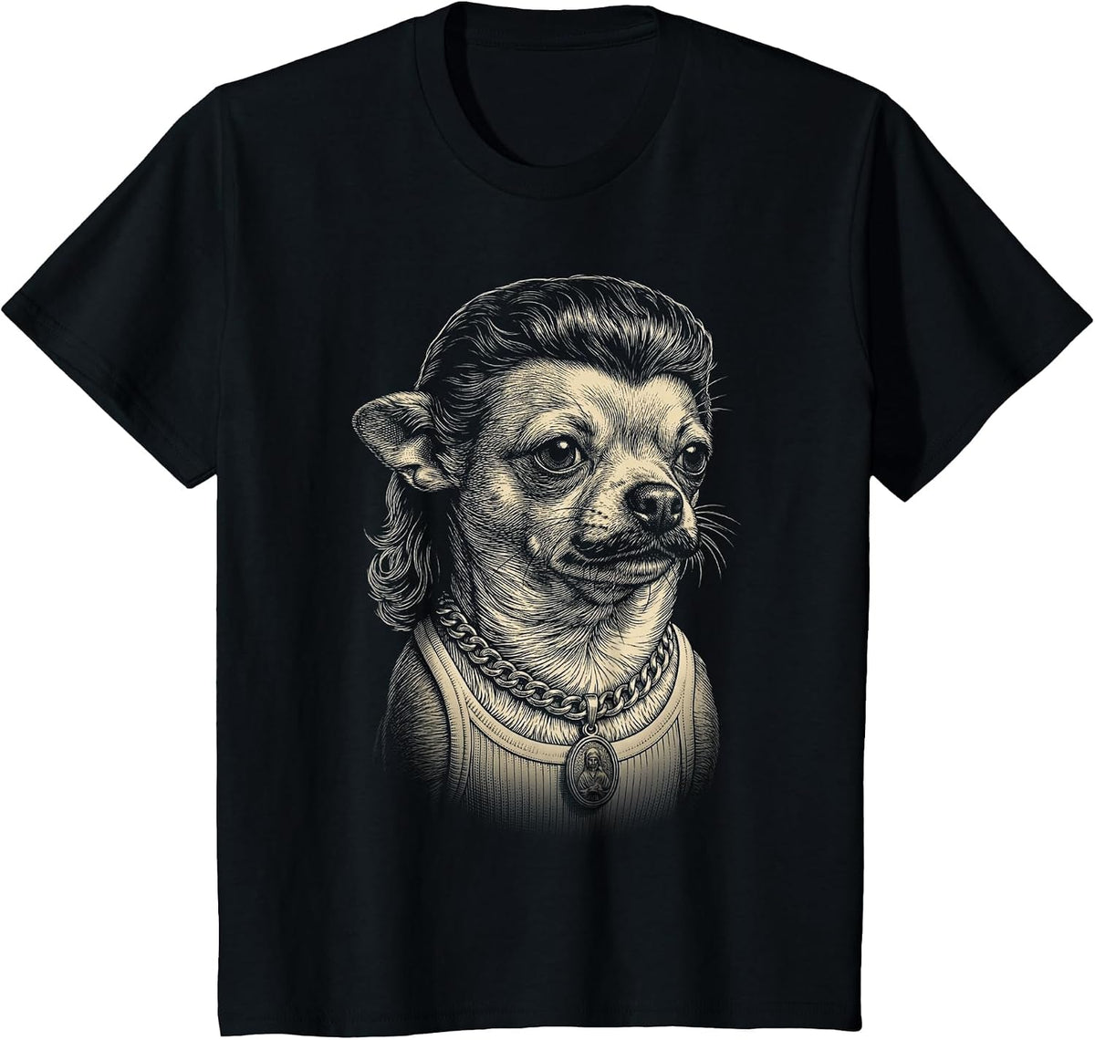 Mullet Chihuahua 80s Vintage Funny Chihuahua Dog Meme T-Shirt - Black