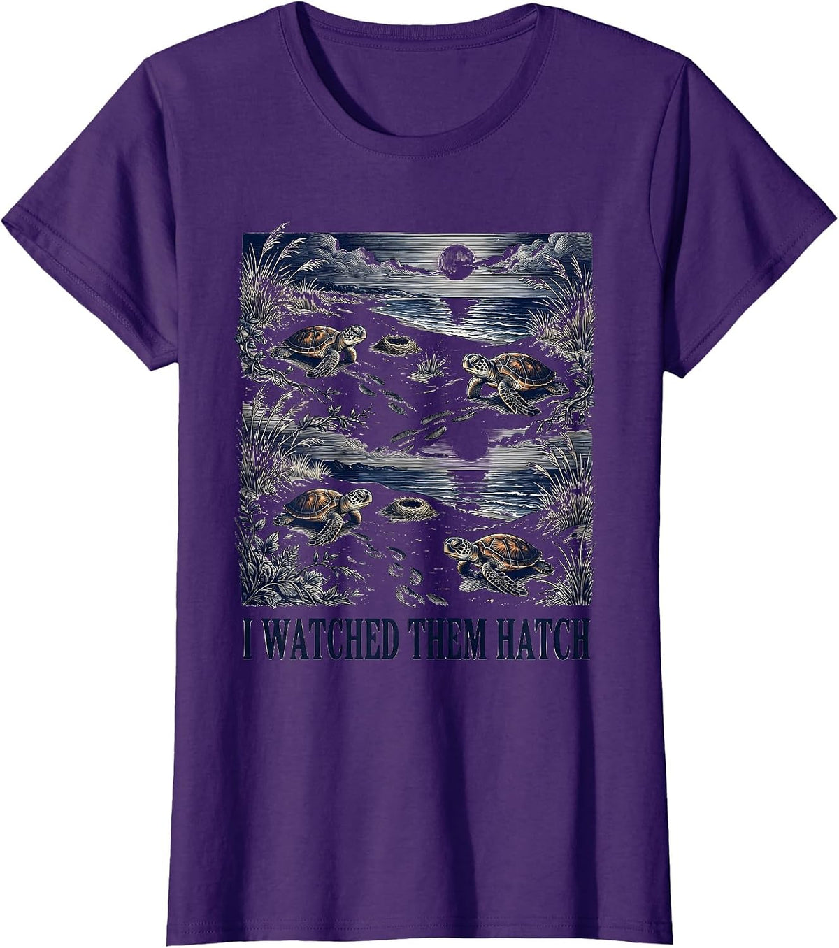 Women's I Watched Them Hatch Funny Sea Turtle Vacation Souvenir T-Shirt - Purple