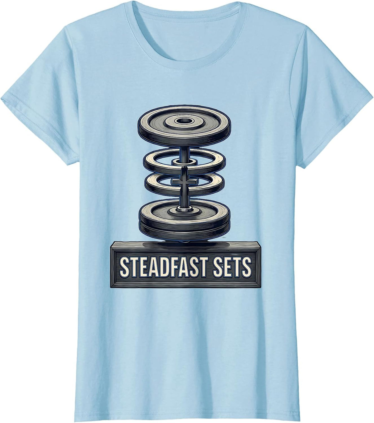 Women's Steadfast Sets Faith Fitness Funny Gym Christian T-Shirt - Baby Blue