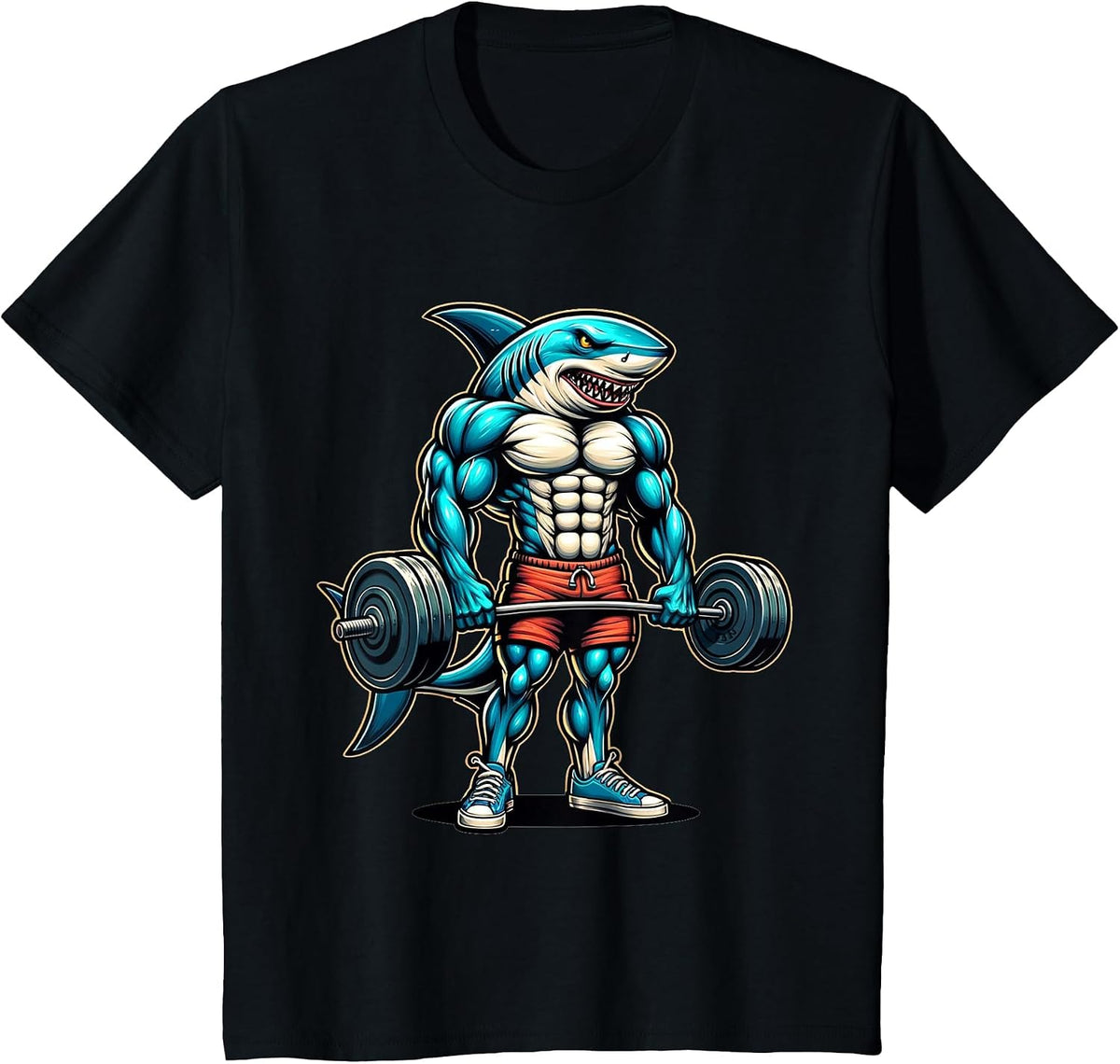 Funny Cool Shark Weightlifting Bodybuilder Muscle Fitness T-Shirt - Black
