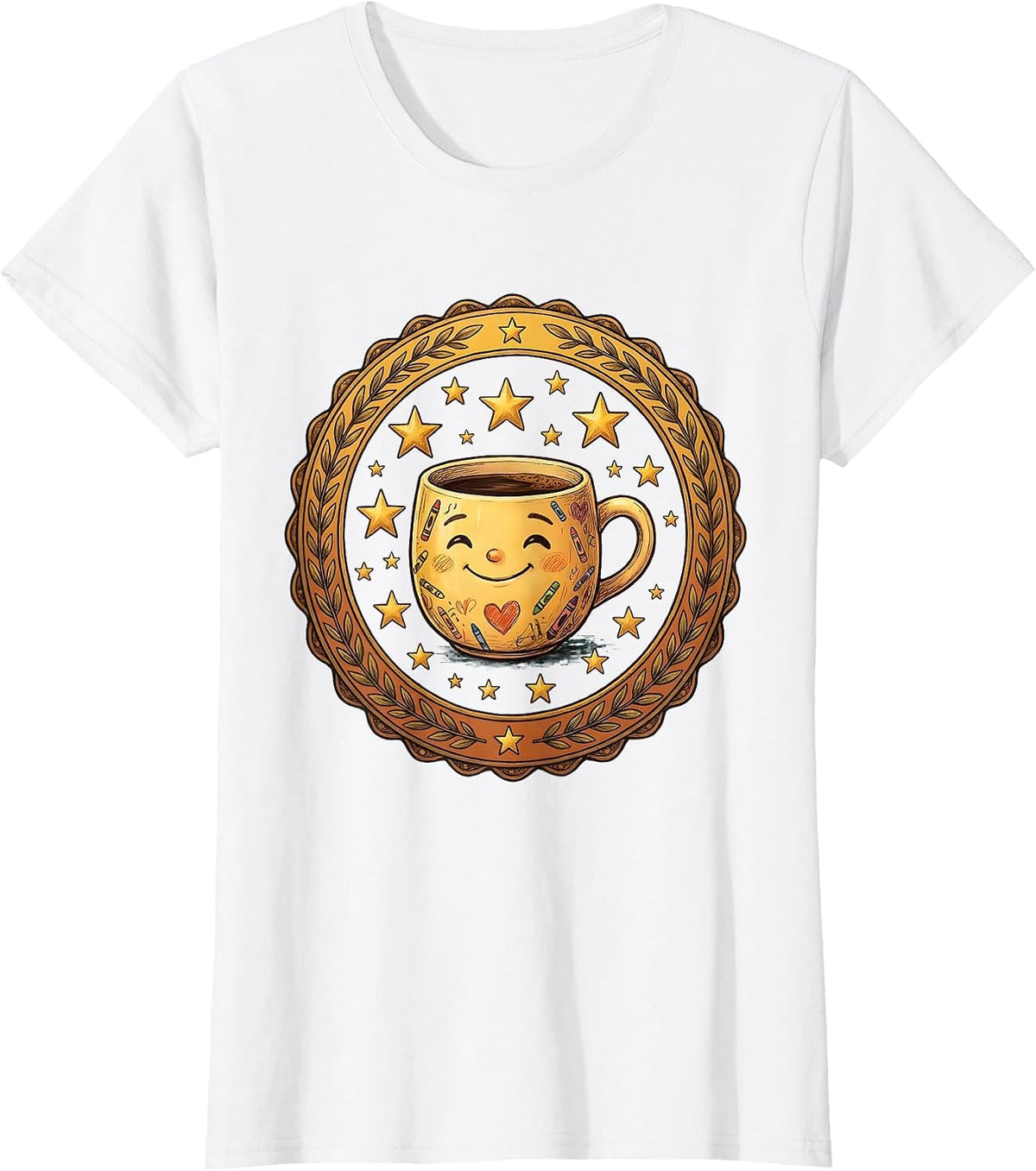 Kindergarten Teacher Coffee Mug Gold Stars Design T-Shirt - White