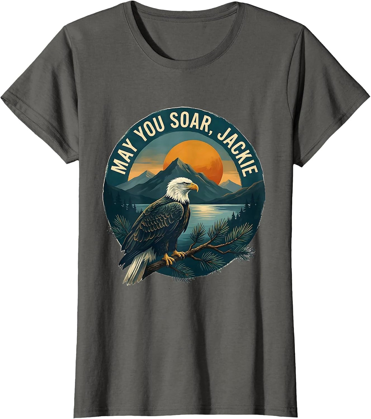 Women's May You Soar Jackie Vintage Bald Eagle Memorial Tribute T-Shirt - Asphalt Grey