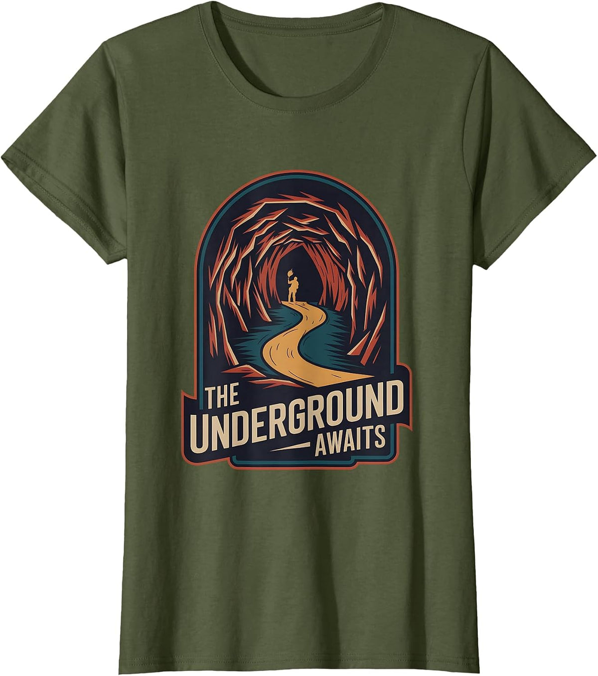 Caving Spelunking Exploring Caves Speleology T-Shirt - Olive Green