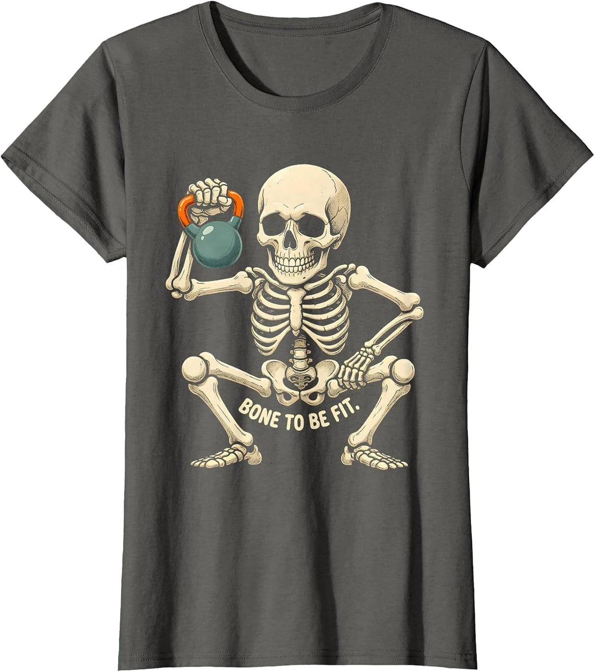 Women's BONE TO BE FIT Funny Fitness Lover Halloween T-Shirt - Asphalt Grey