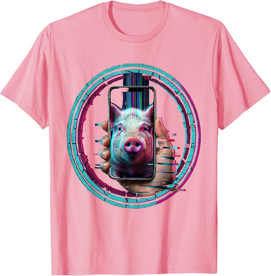 Men's John Pork Phone Call Graphic Tee T-Shirt - Pink