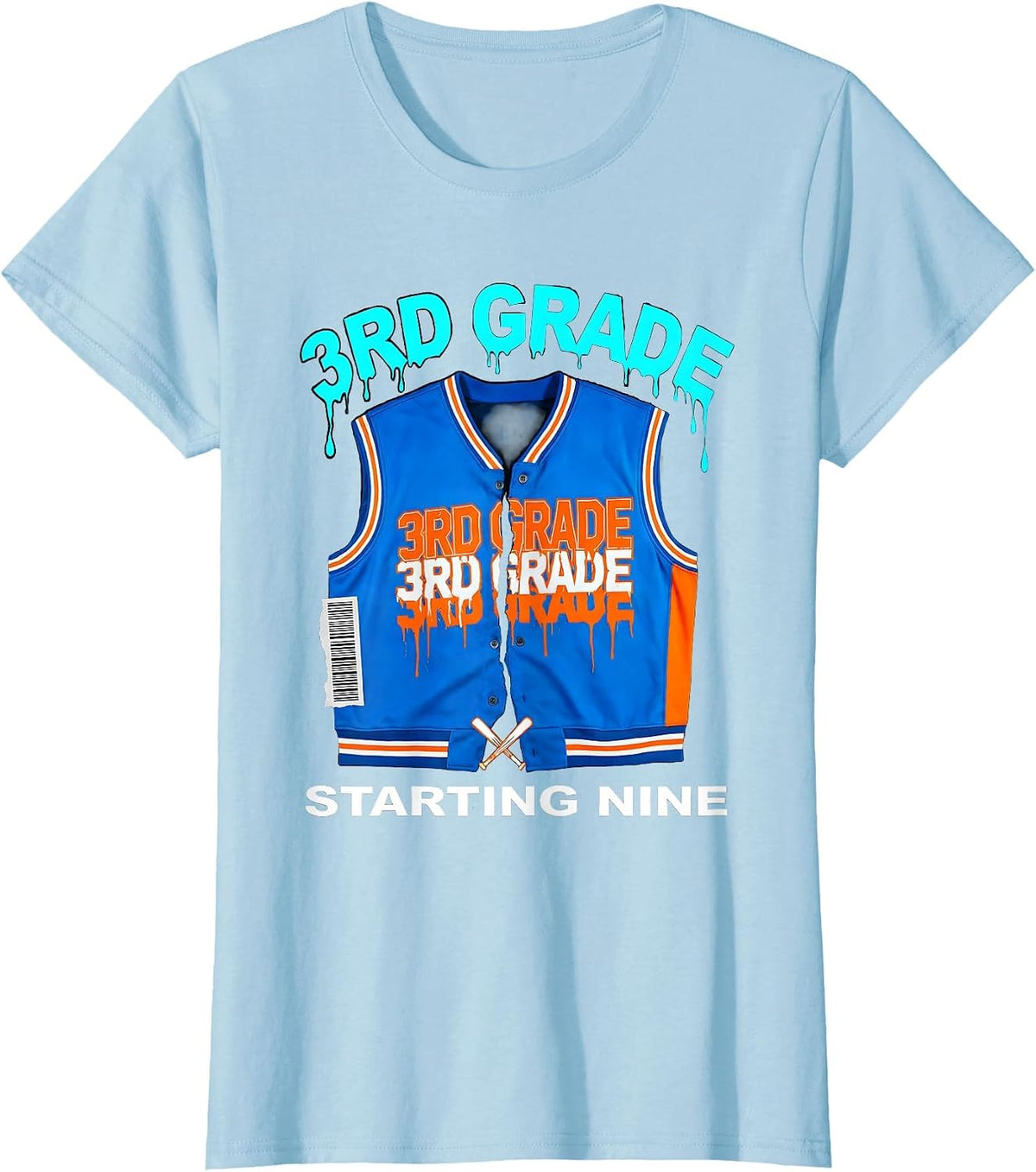 3rd Grade Starting Nine Streetwear Back To School Baseball T-Shirt - Baby Blue