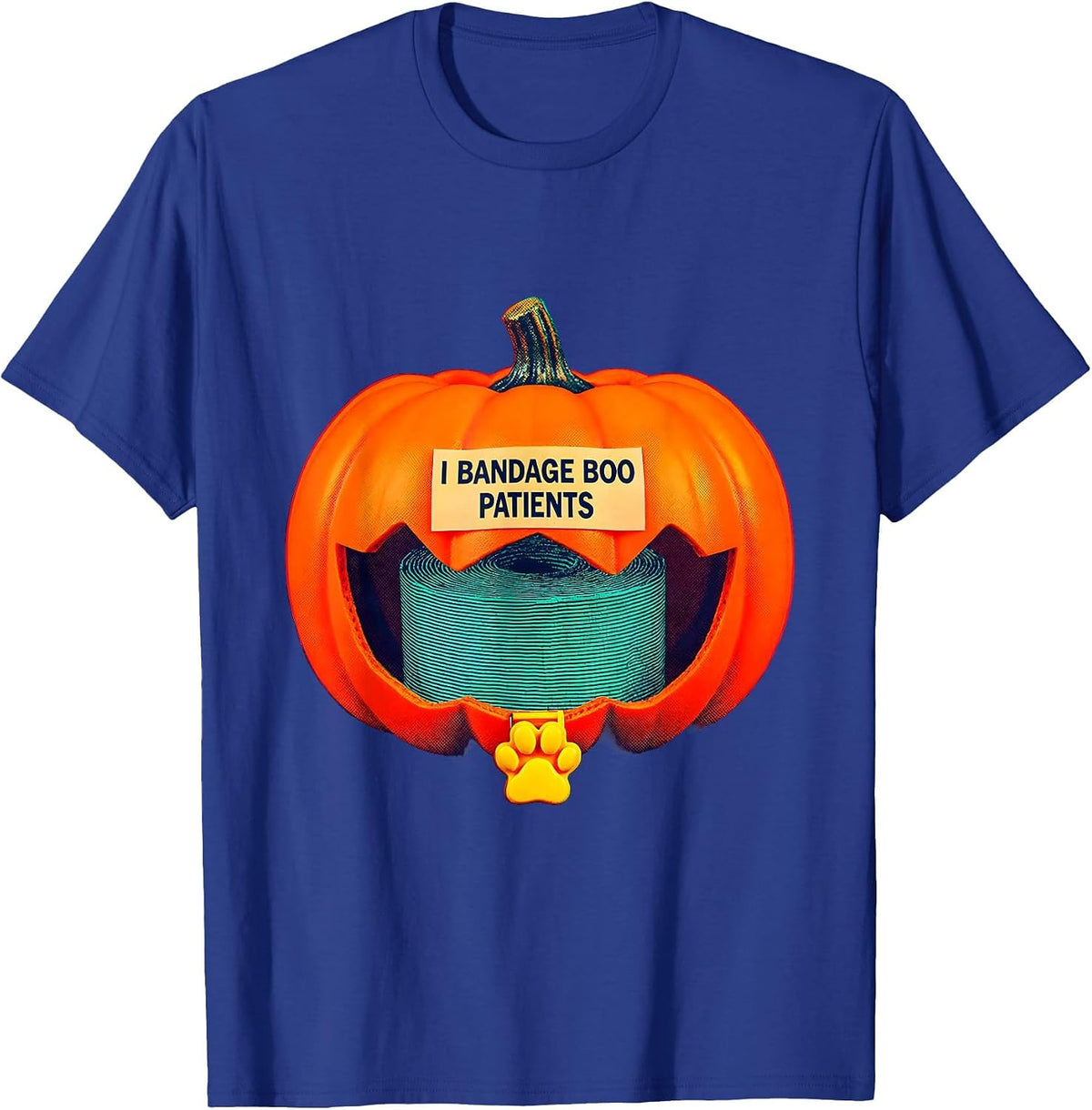 Men's I Bandage Boo Patients Risograph Vet Tech Halloween Humor T-Shirt - Royal Blue