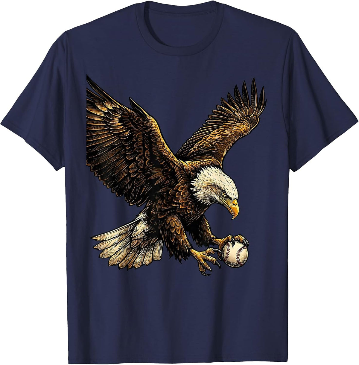 Eagle Clutching Baseball Graphic Tee T-Shirt - Navy Blue