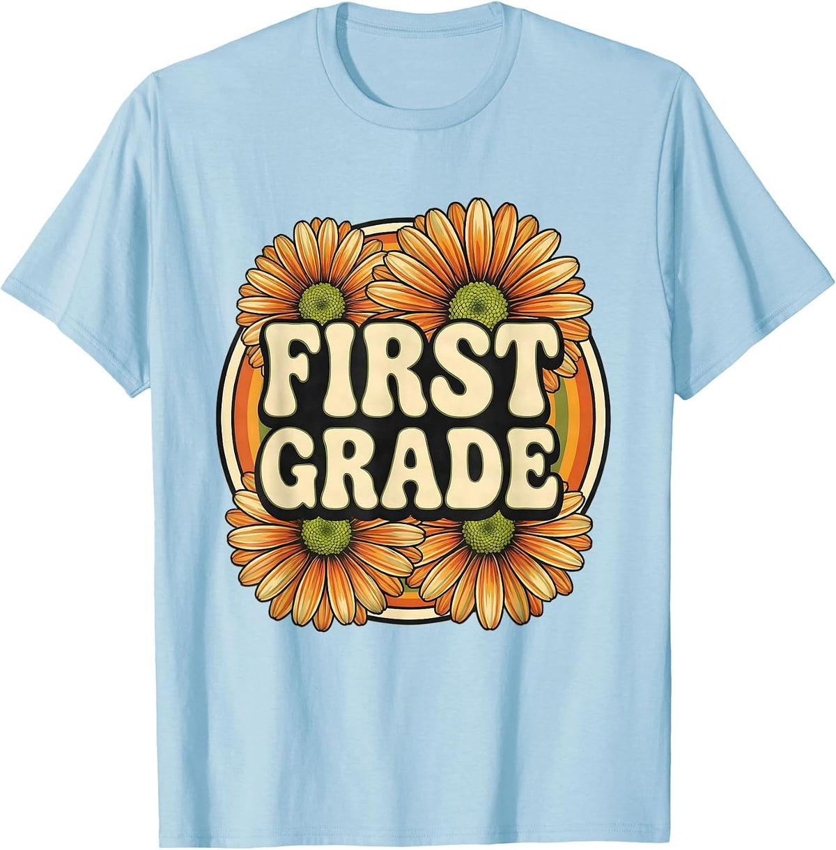 Men's FIRST GRADE Retro Flower Power Squared First Grade Back To T-Shirt - Baby Blue