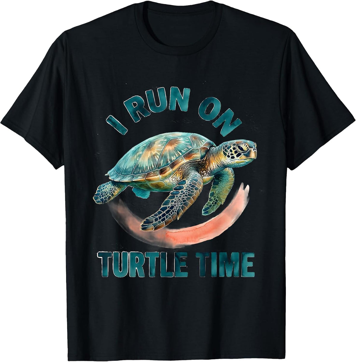 Men's I Run On Turtle Time Watercolor Sea Turtle Ocean Animal T-Shirt - Black
