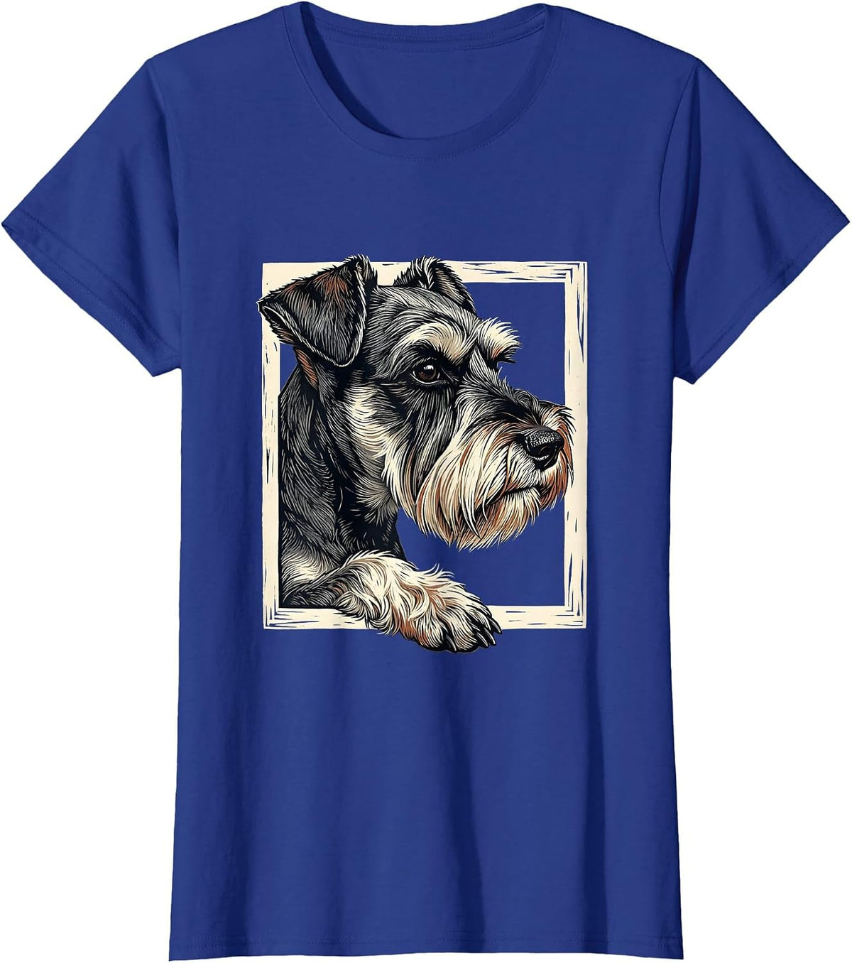 Women's Miniature Schnauzer Linocut Dog Lover Gift T-Shirt - Royal Blue