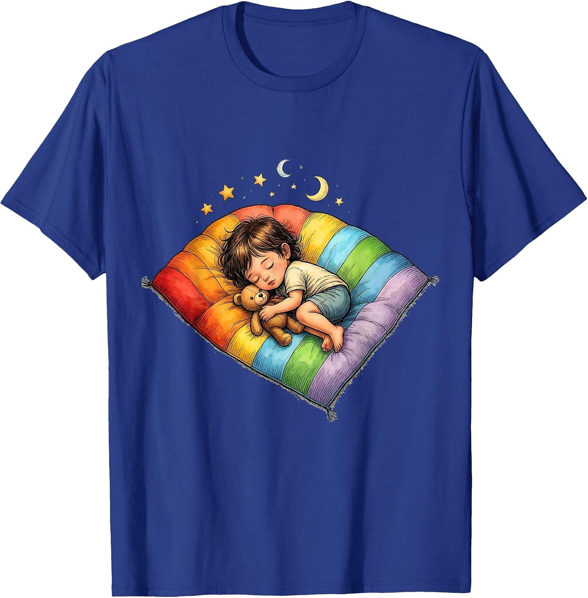 Men's Kindergarten Teacher Napping Child Rainbow Mat T-Shirt - Royal Blue