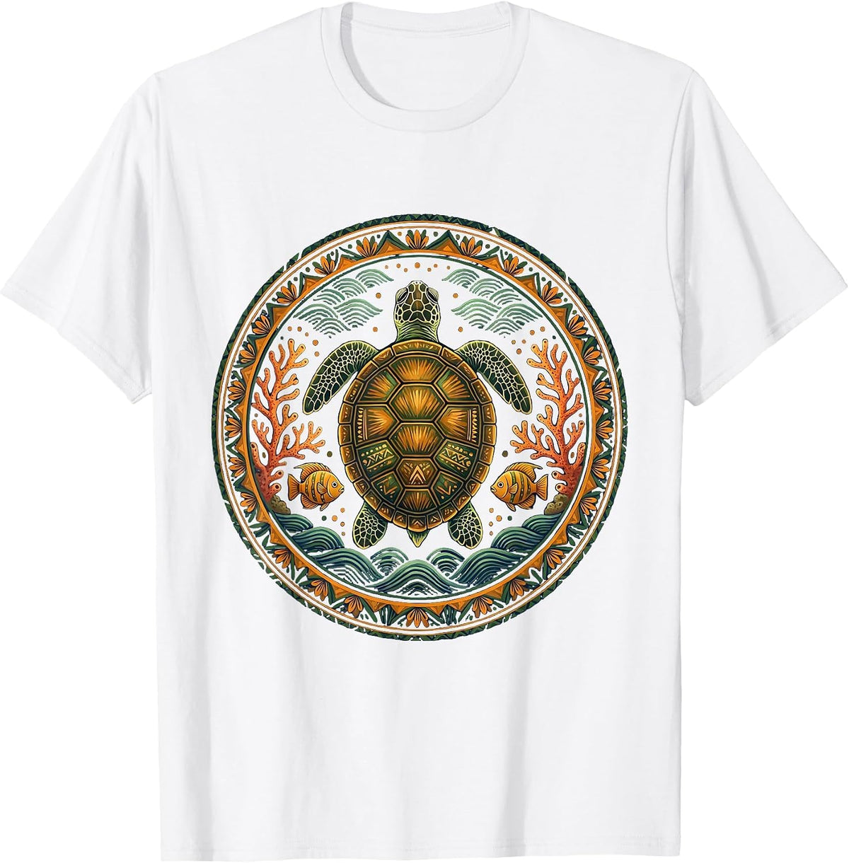 Men's Sea Turtle Coral Reef Hawaiian Ocean Art T-Shirt - White