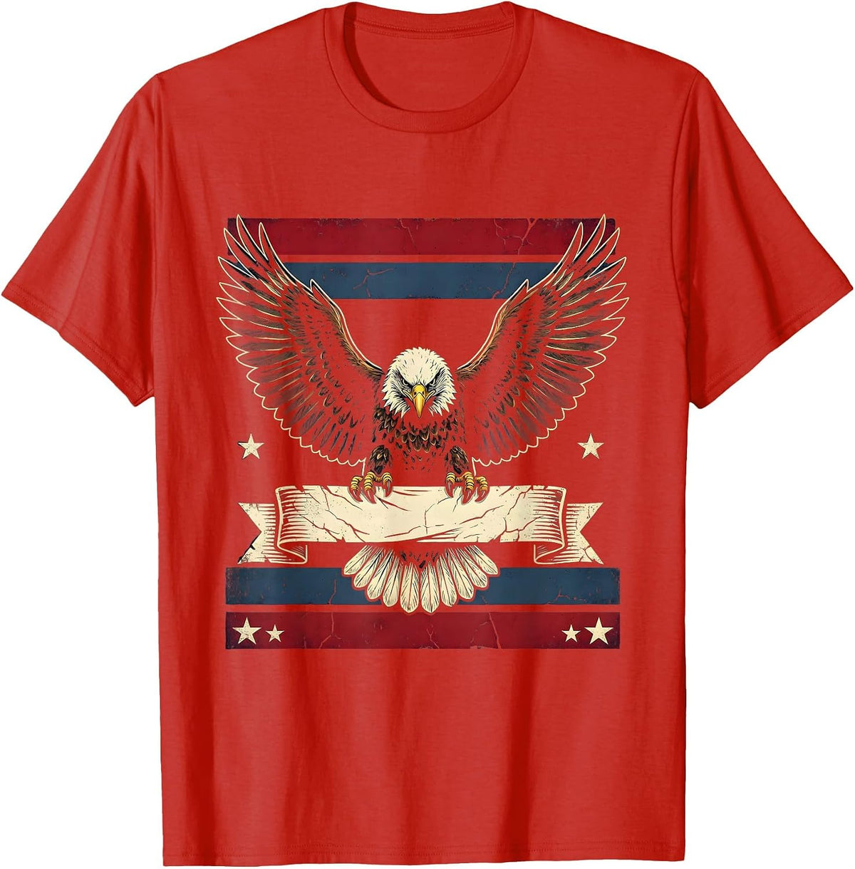 Men's Bald Eagle American Flag Patriotic Graphic T-Shirt - Red