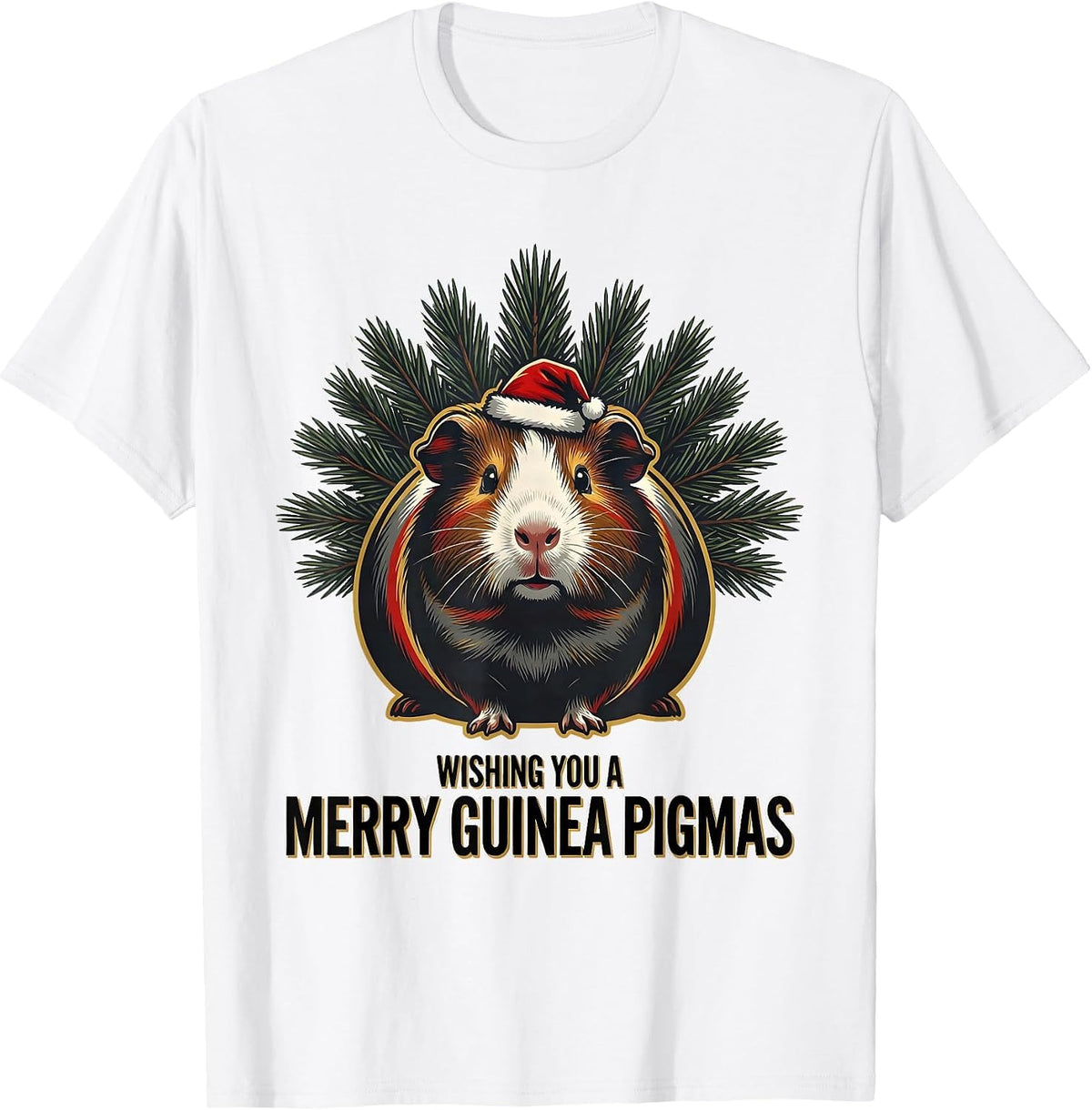 Men's Wishing You A Merry Guinea Pigmas Funny Santa Hat Pet Lover T-Shirt - White