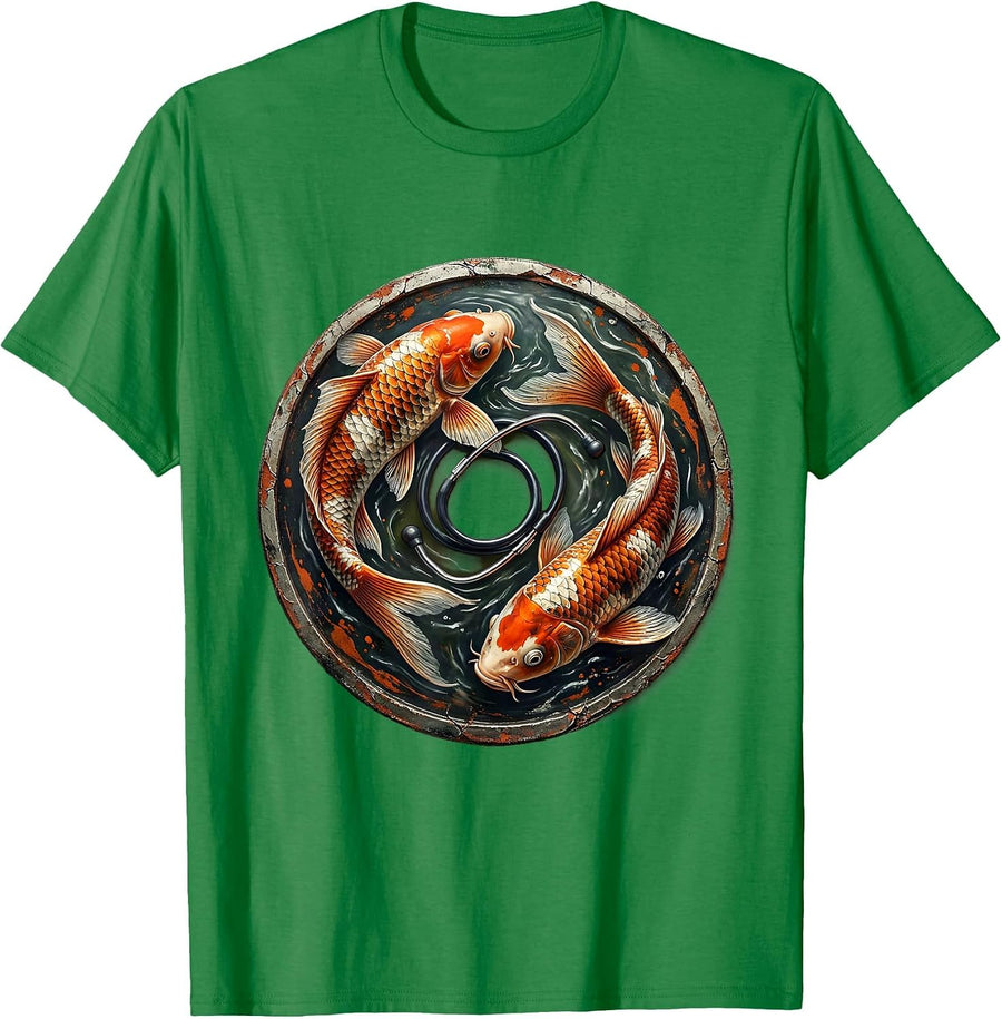 Men's Koi Fish Stethoscope Nurse Graphic Tee T-Shirt - Kelly Green