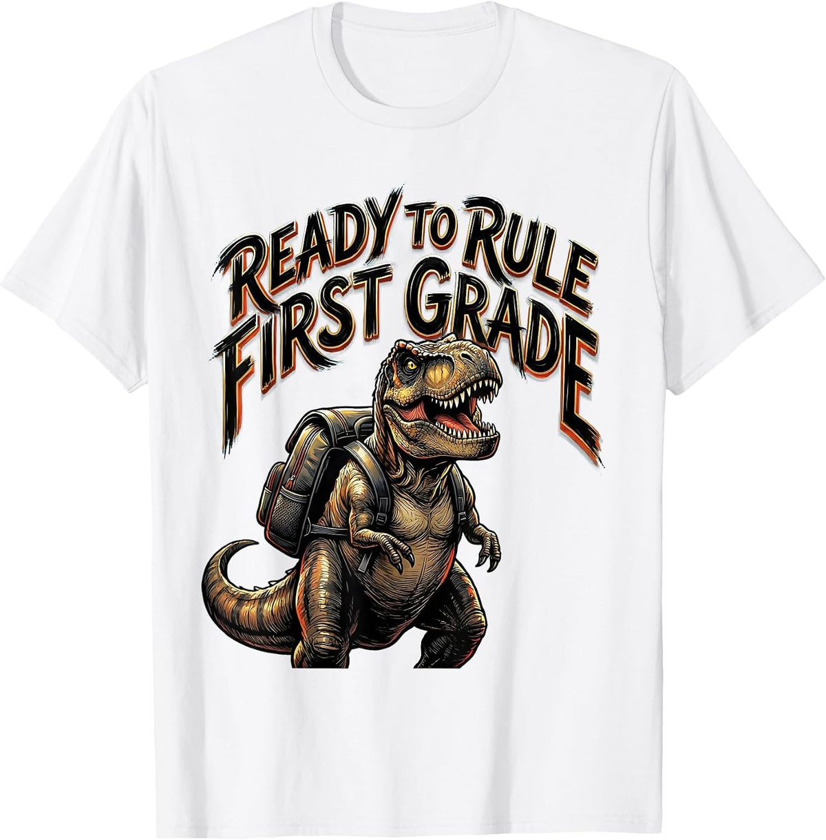 Men's Ready To Rule First Grade Sign Painter Showcard Dinosaur Boy T-Shirt - White