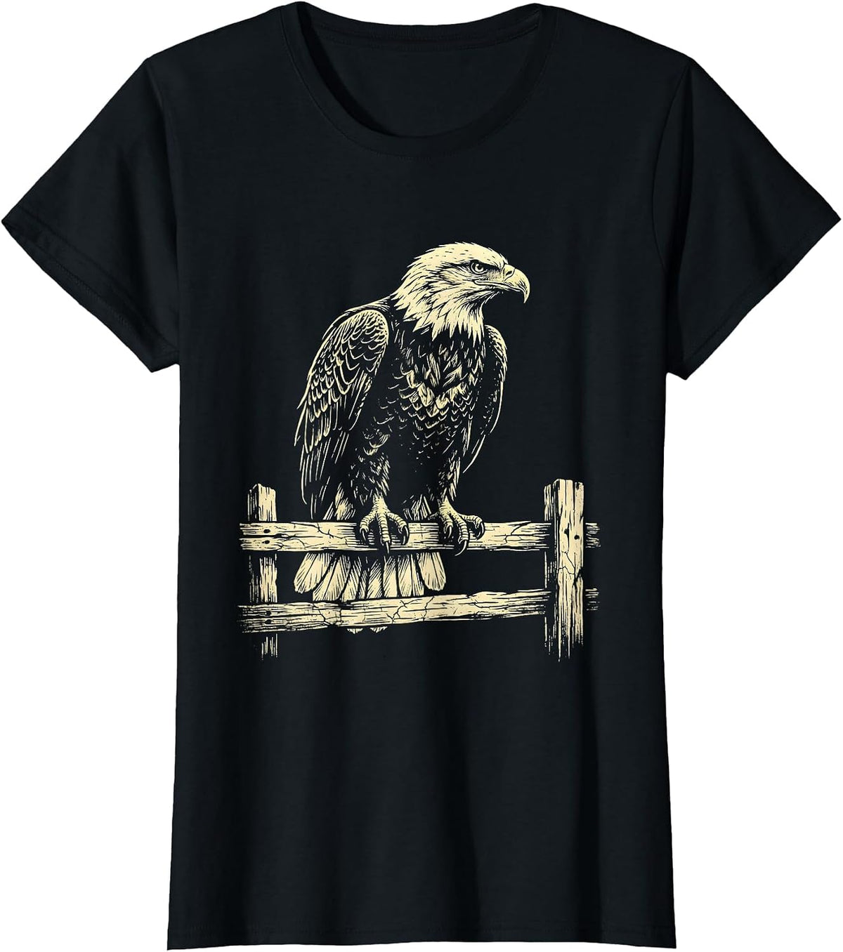 Women's Bald Eagle Perched on Split-Rail Fence T-Shirt - Black