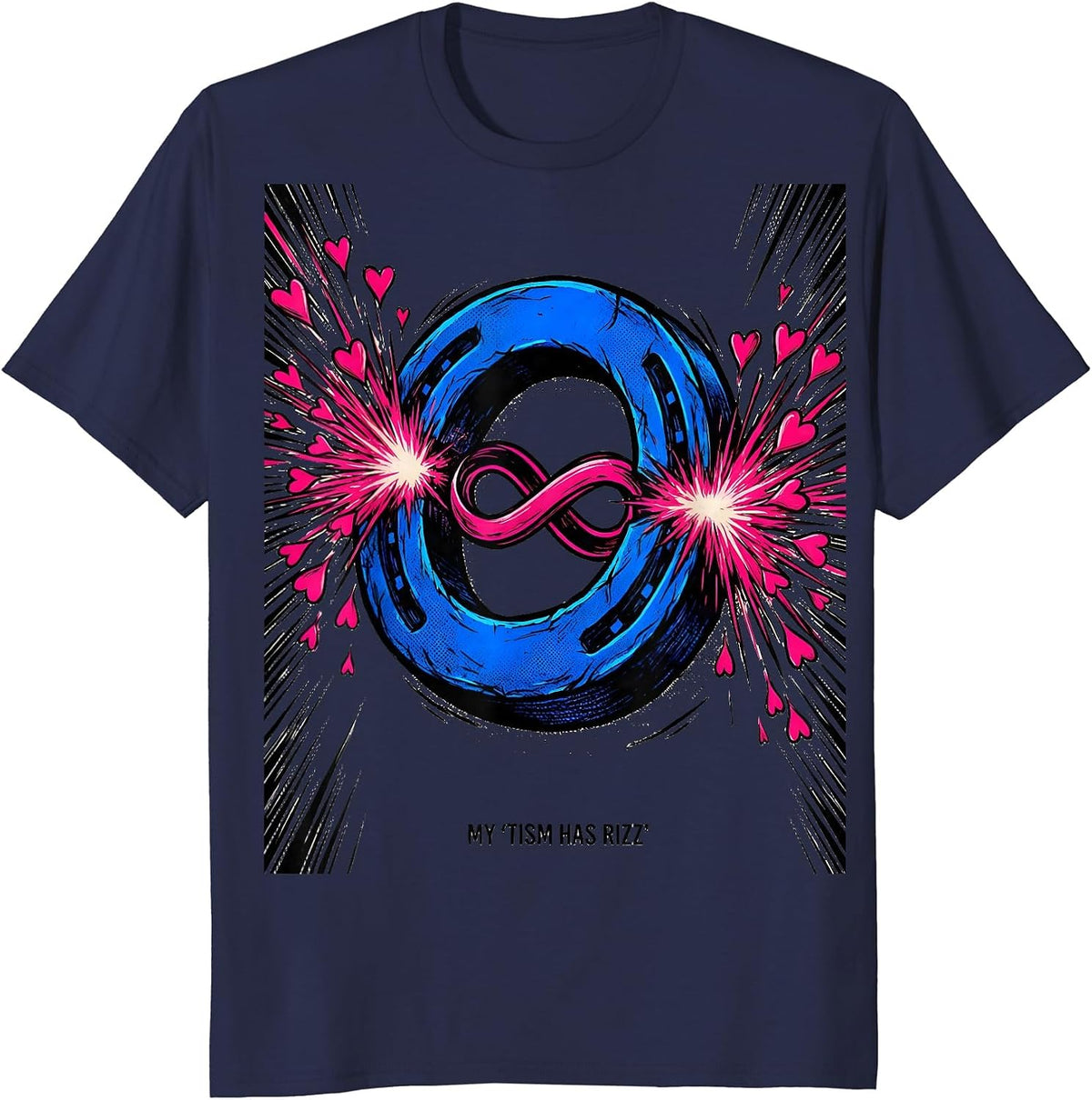Men's My 'Tism Has Rizz Comic Book Neurodiversity Meme Humor T-Shirt - Navy Blue